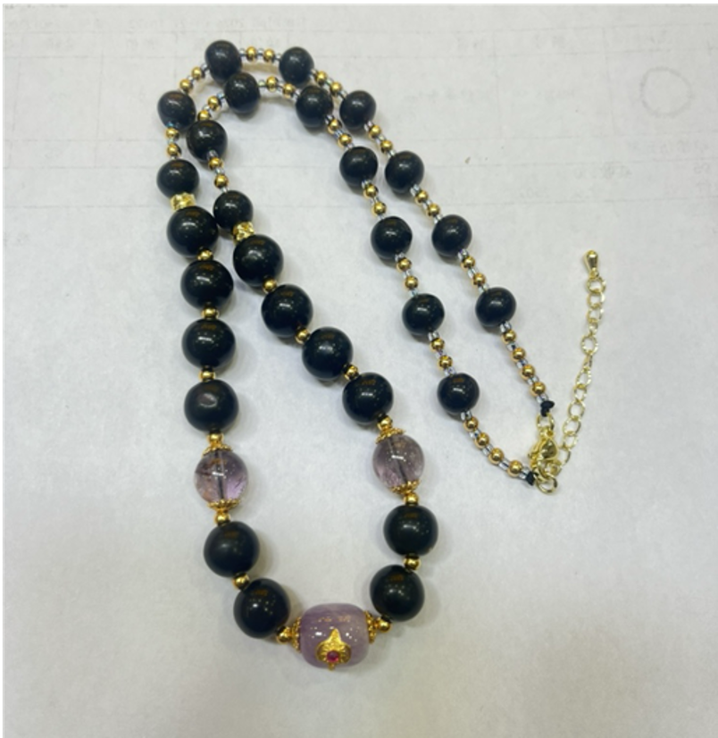 0414gz63-GZday1-撫順琥珀4月-撫順翳珀diy項鏈 8-10m14k包金（A63）