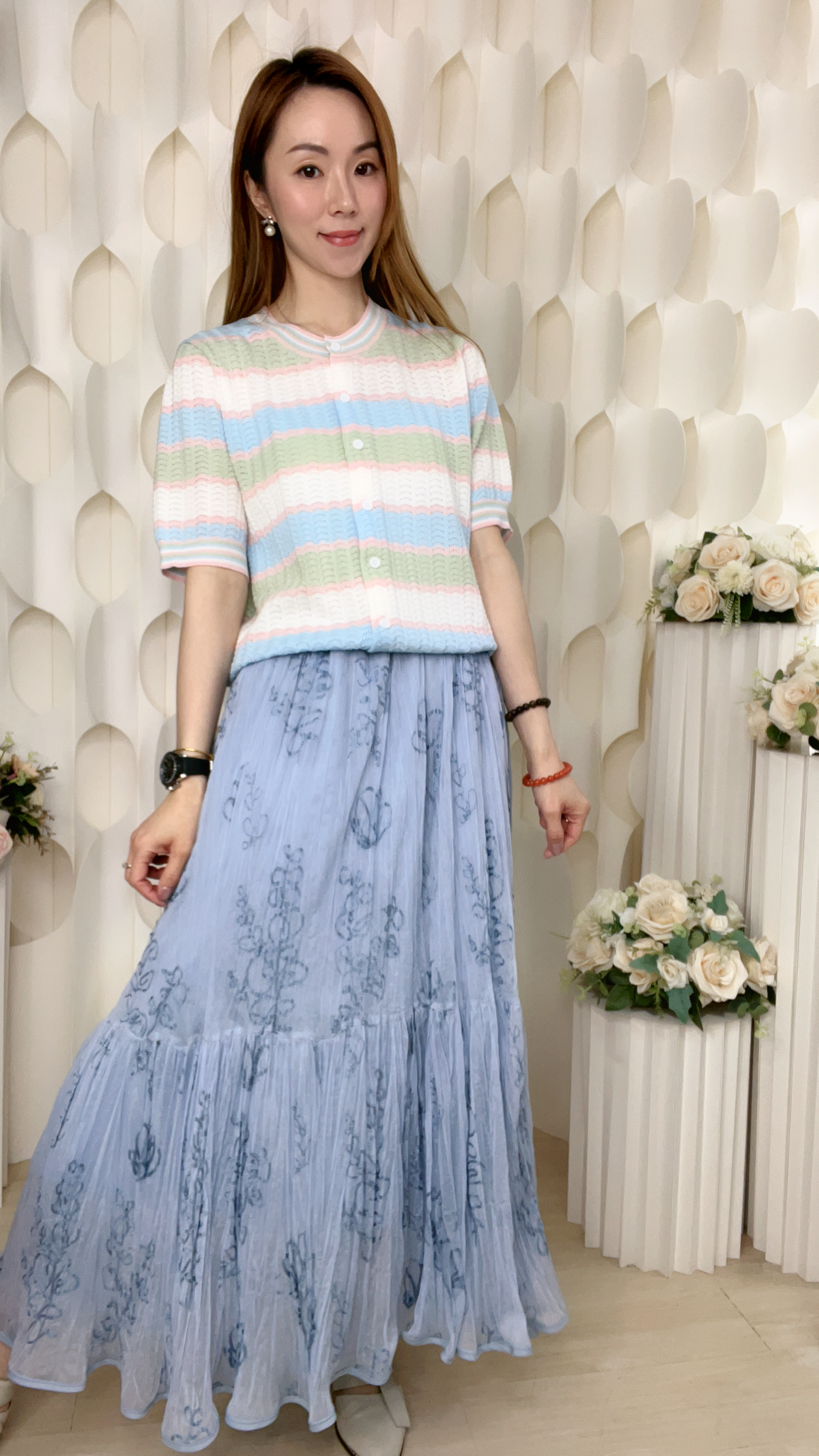 橡筋腰雙層雪紗摺摺半截裙(腰26-40 臀48 長34吋 )3858 #1404clo