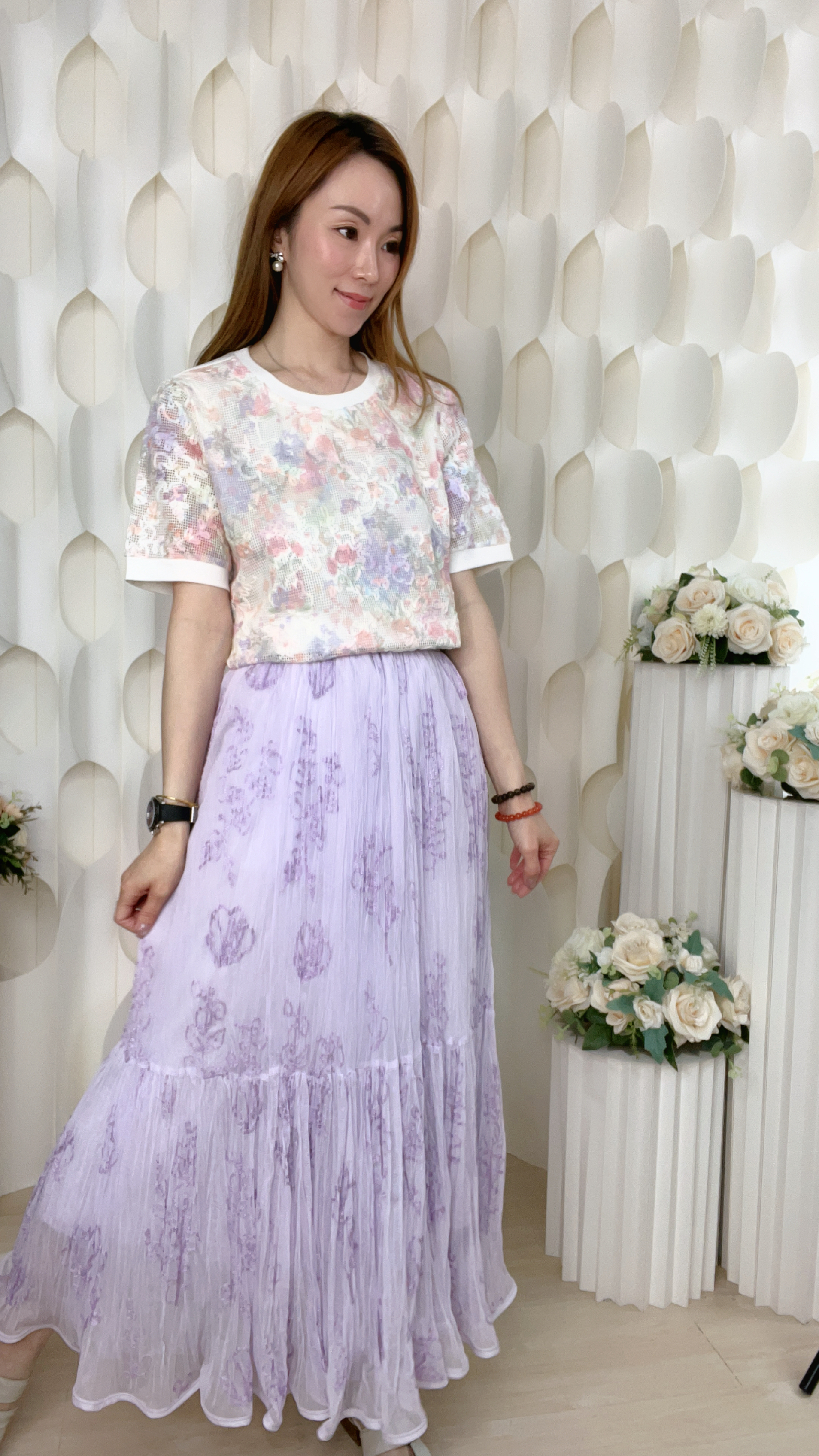 橡筋腰雙層雪紗摺摺半截裙(腰26-40 臀48 長34吋 )3858 #1404clo