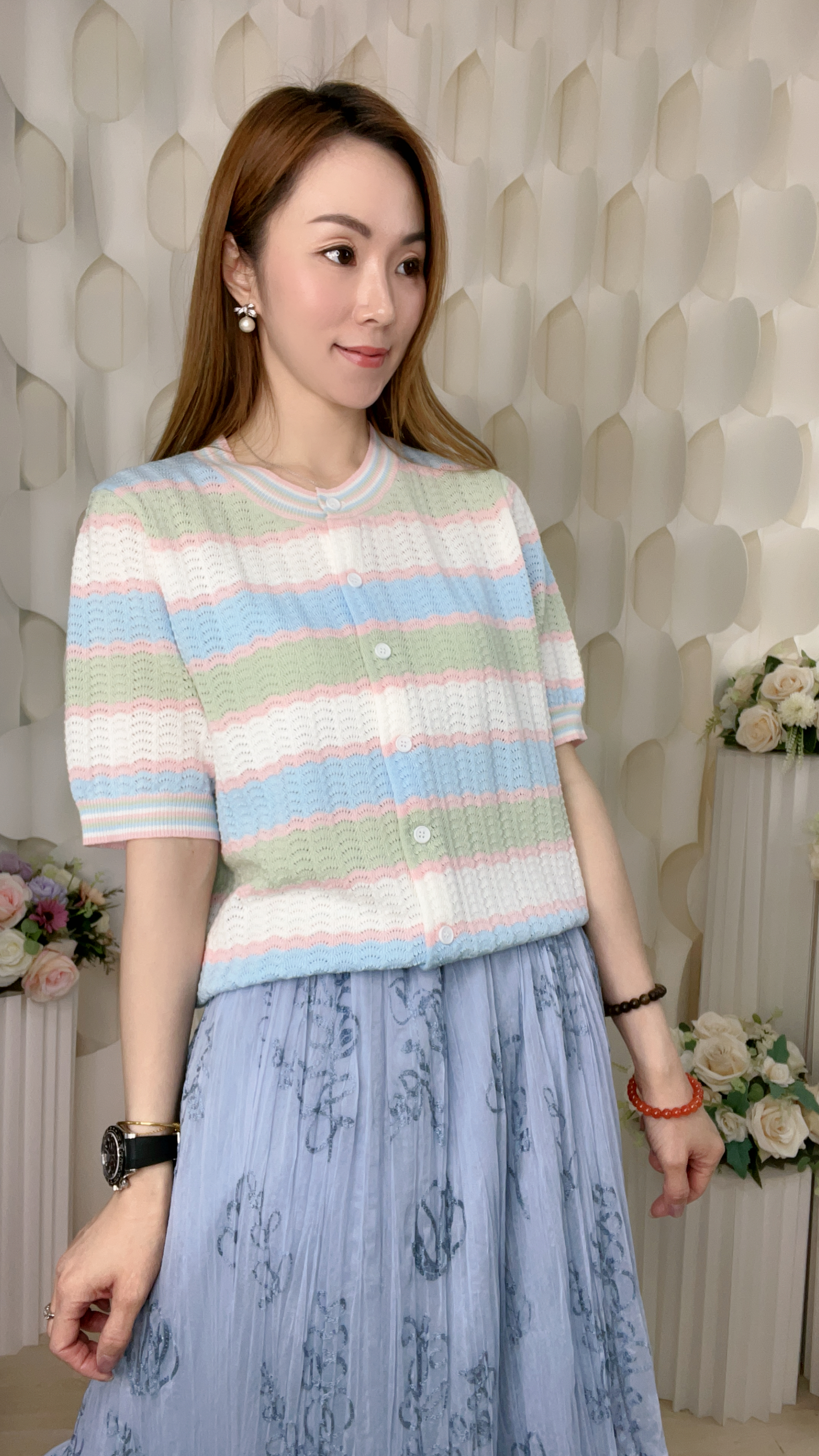 拼色條子線仔外套/上衣(胸38-48 腰38-48 長23吋)7561 #1404clo