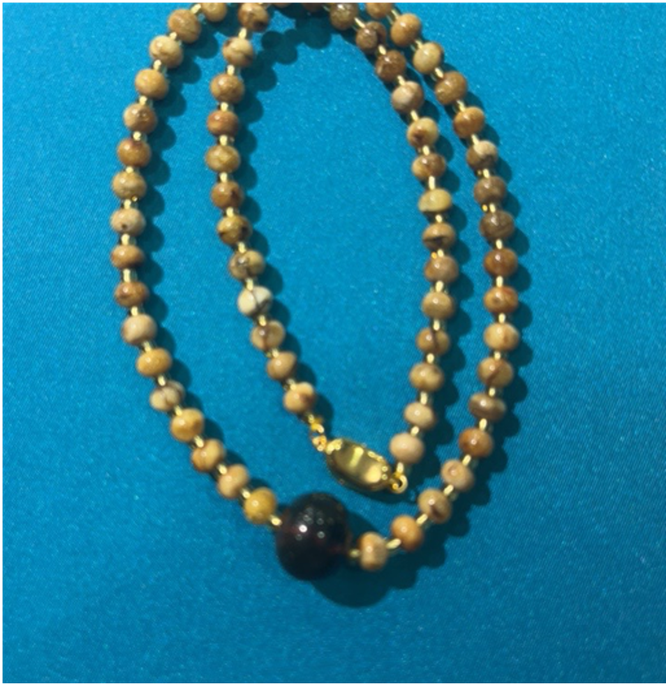 0414gz70-GZday1-撫順琥珀4月-撫順骨瓷白花蠟DIY項鏈6-14m（A70）