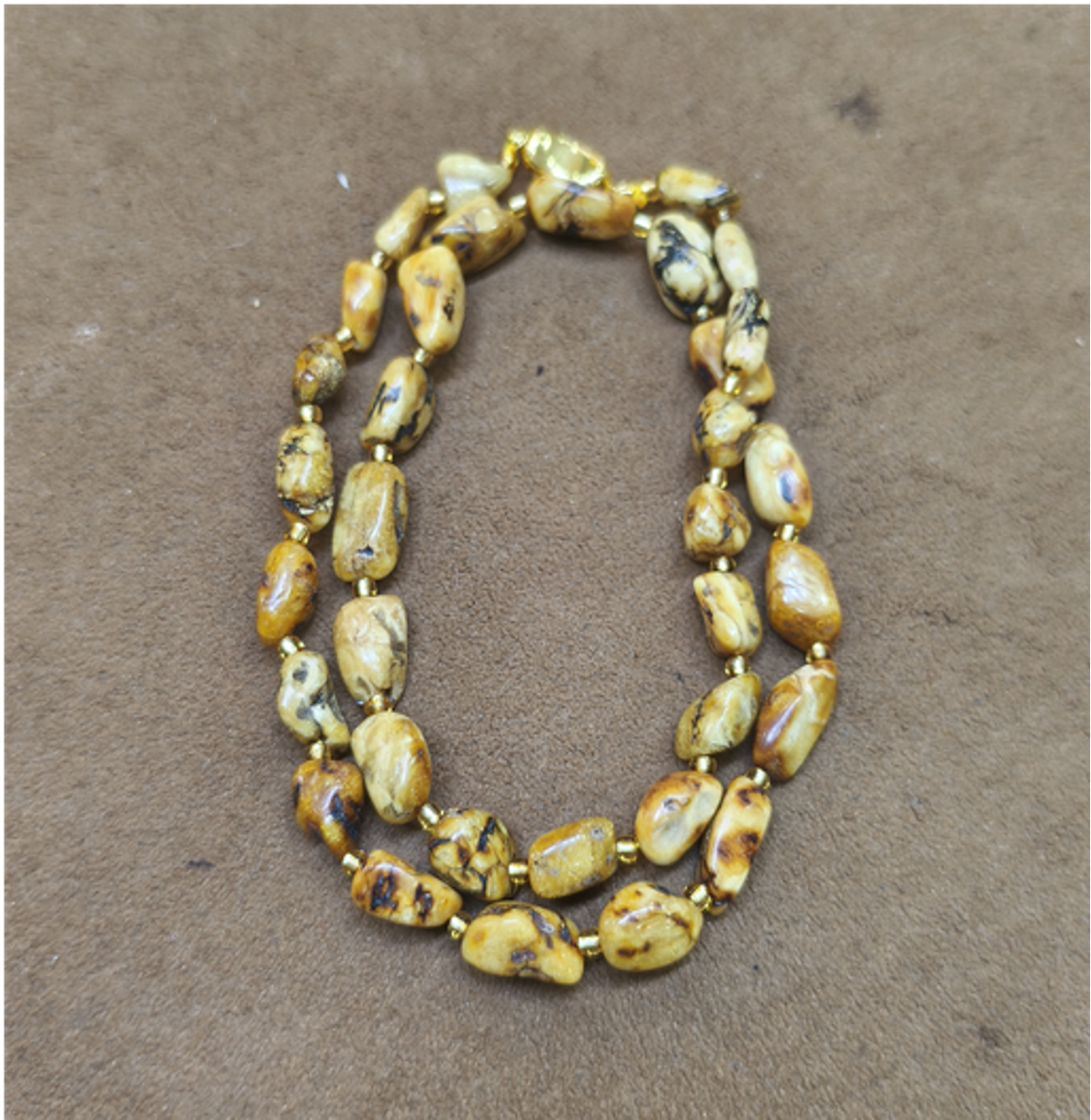 0414gz75-GZday1-撫順琥珀4月-撫順骨瓷白花蠟隨型項鏈24k包金（A75）