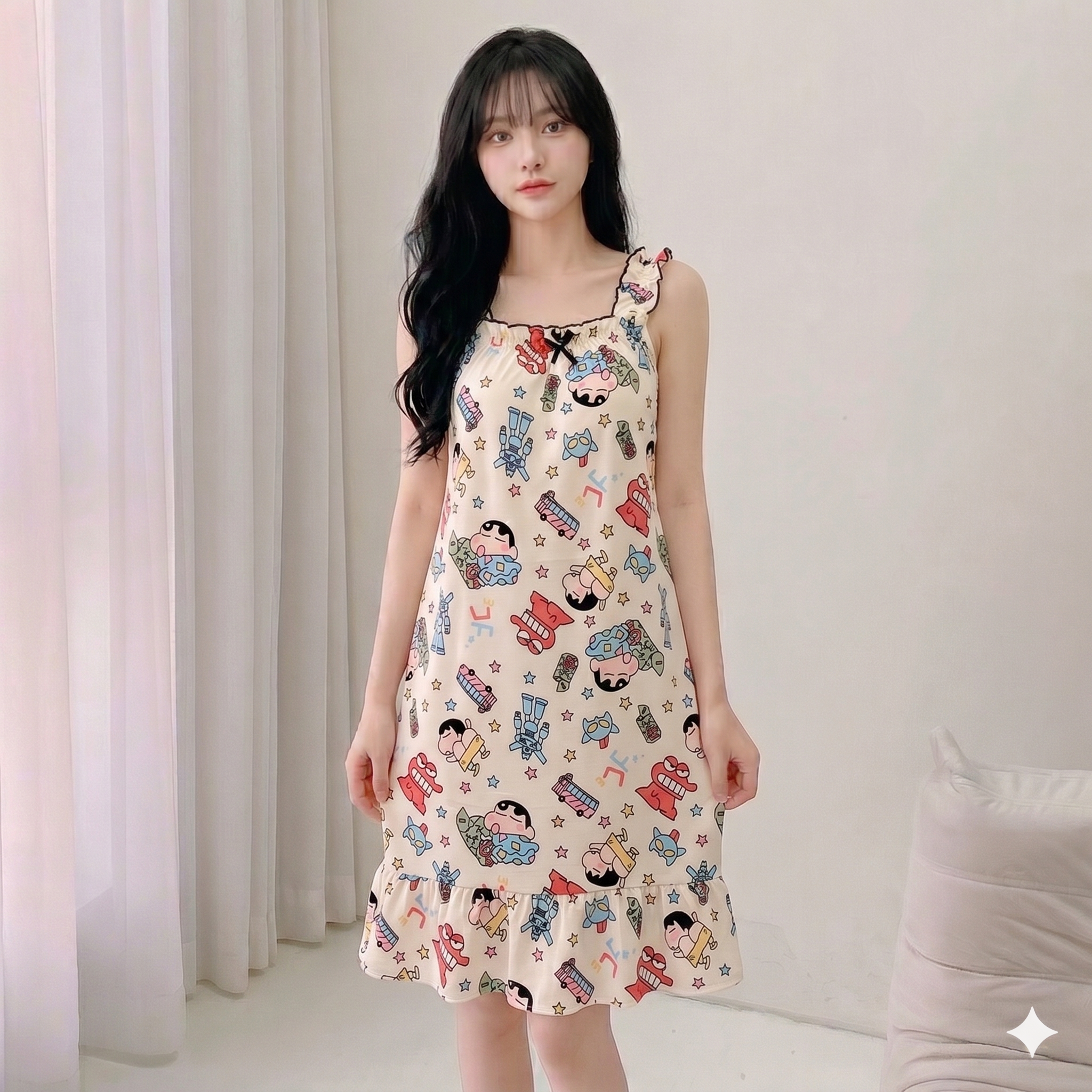 【蠟筆小新】泡泡紗連身睡裙(含胸墊)