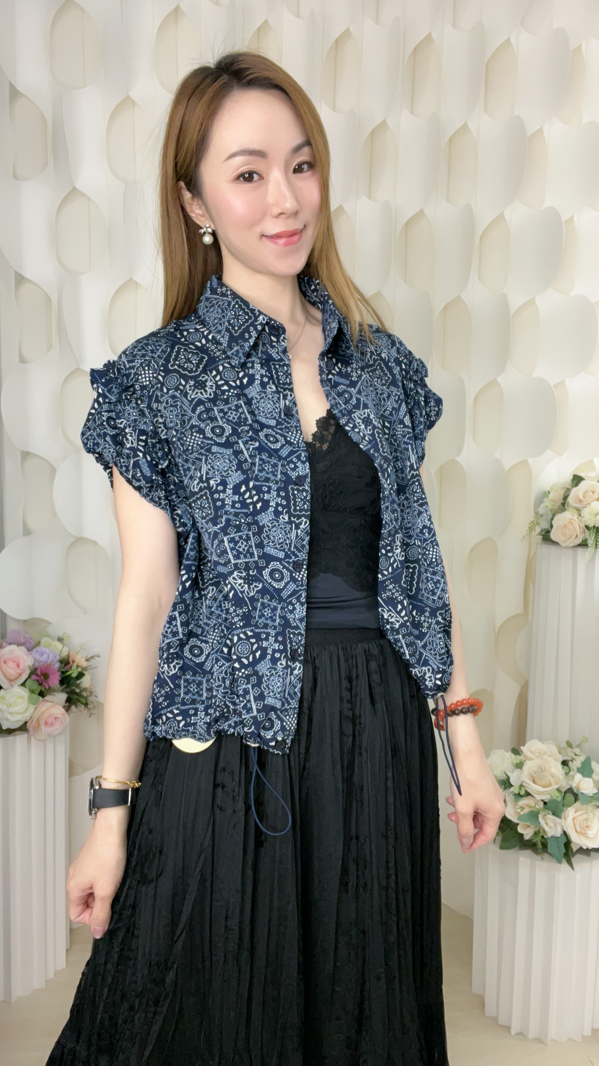 反領RUFFLE雪紡上衣(胸46 腰46 長22吋)7551 #1404clo