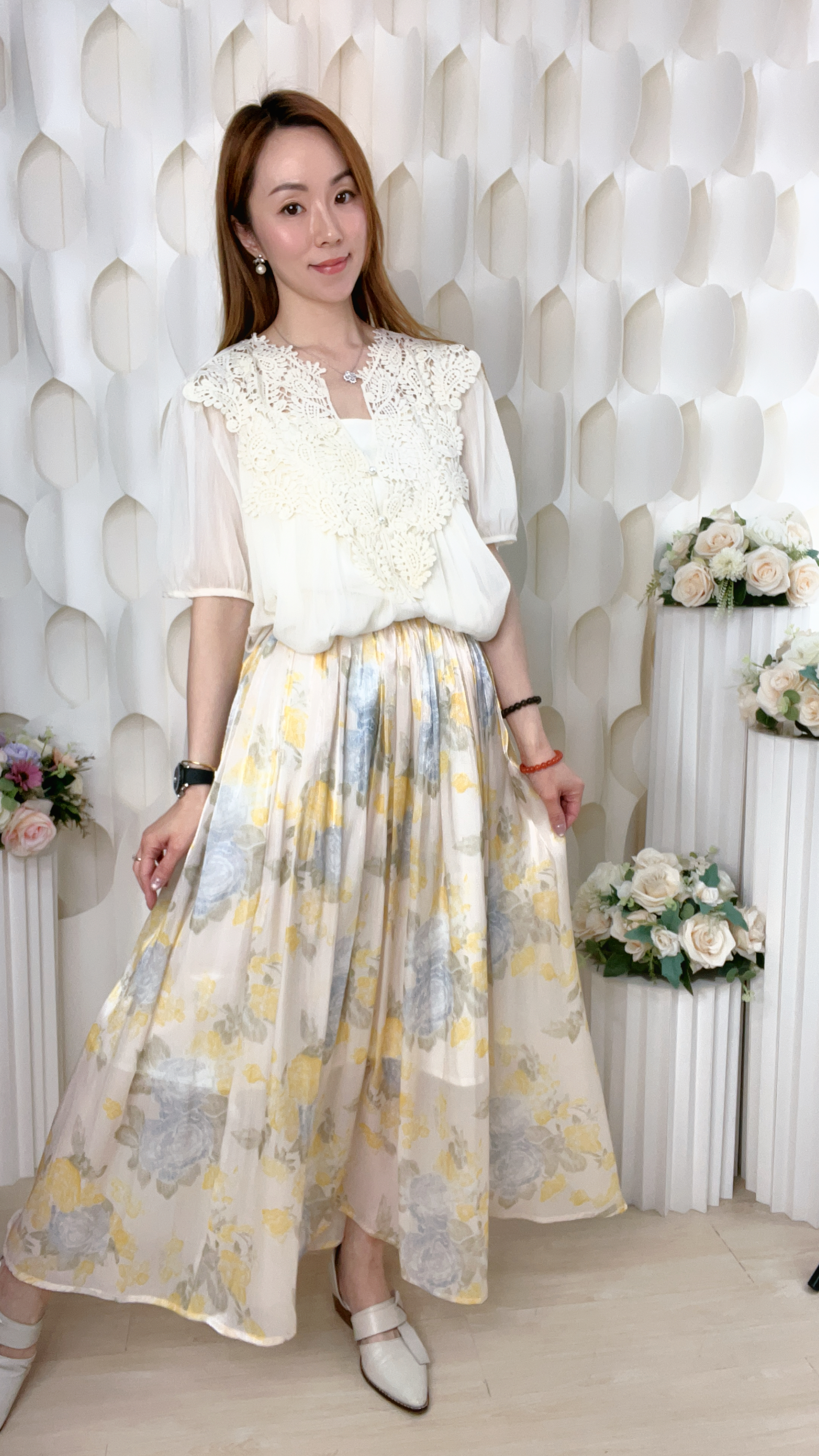 45%絲質橡筋腰水彩印花半截裙(腰24-40 臀54 長34吋 )3860 #1404clo