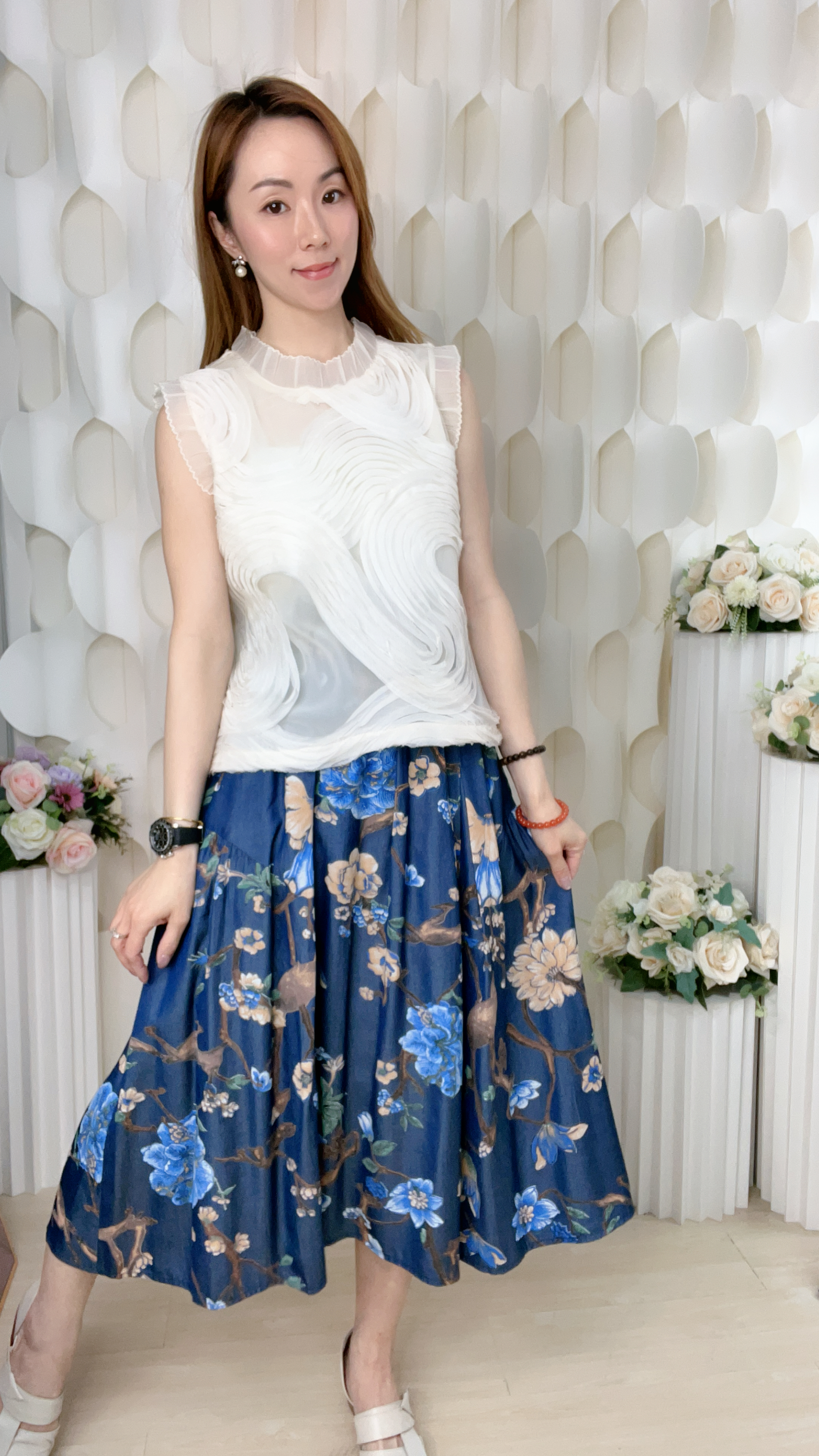 橡筋腰軟牛仔印花半截裙(腰28-40 臀50 長31吋 )2049 #1404clo