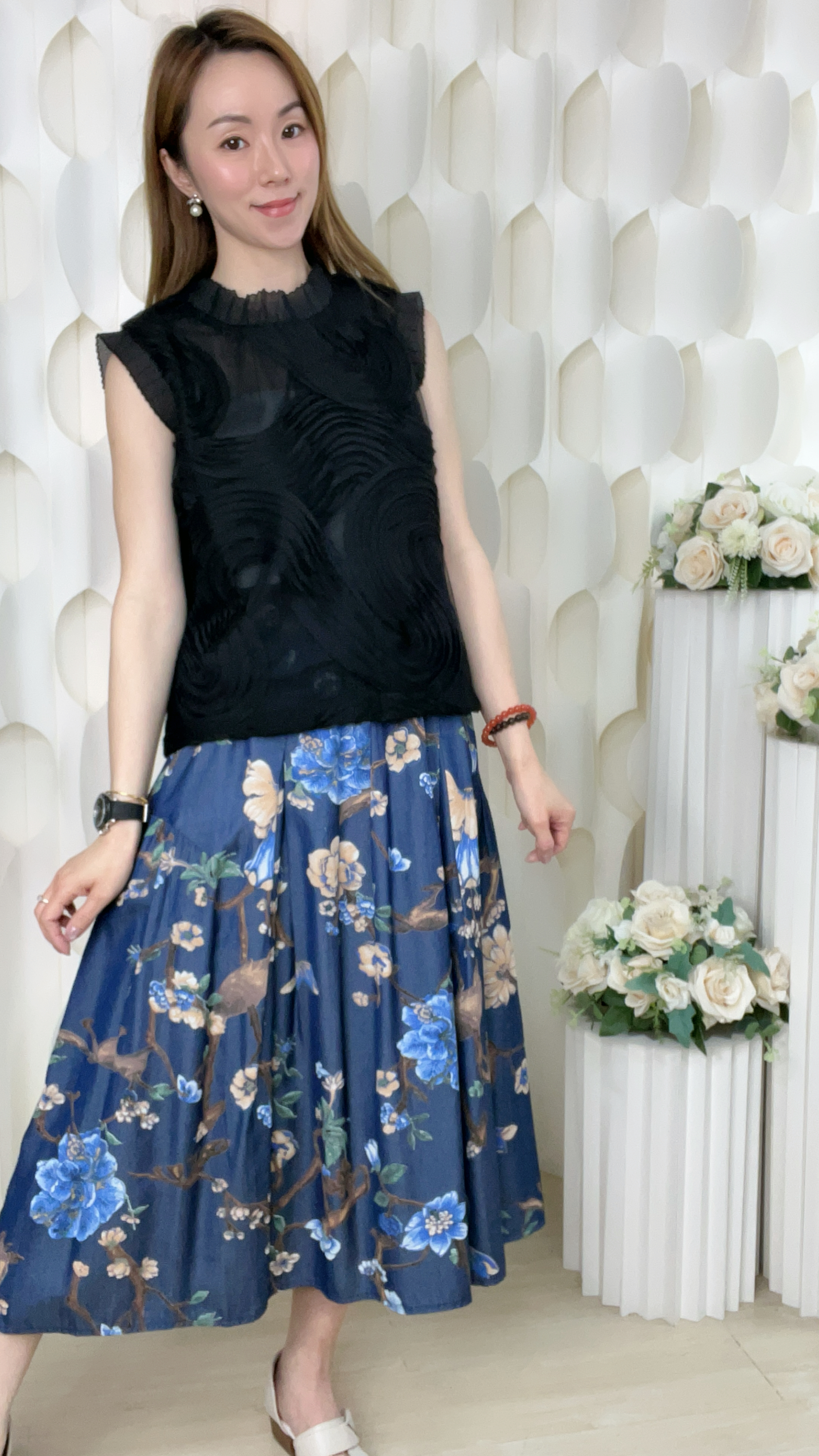 橡筋腰軟牛仔印花半截裙(腰28-40 臀50 長31吋 )2049 #1404clo