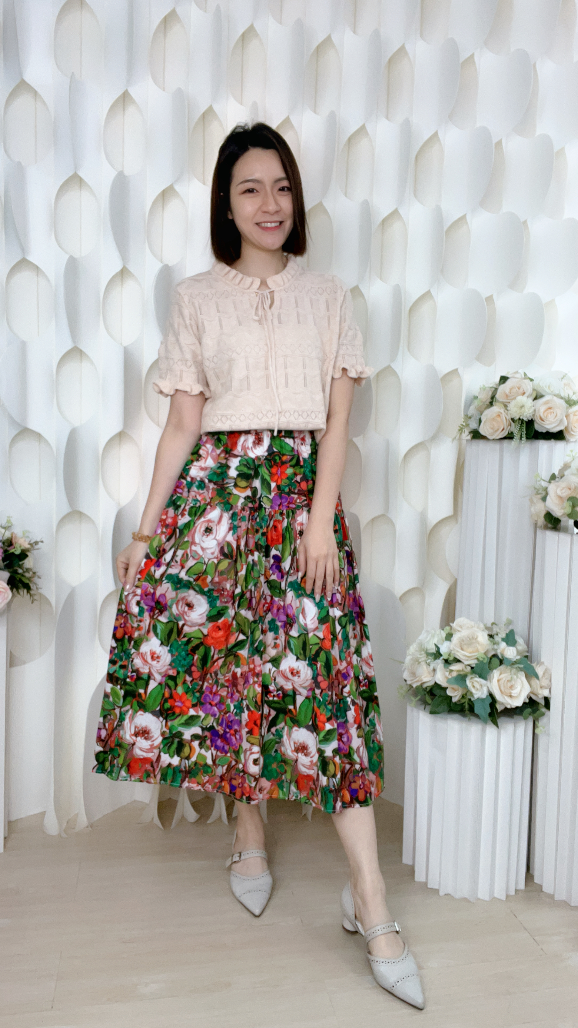 橡筋腰油彩花花梭織半截裙(腰26-44 臀44 長31吋 )3837 #1404clo