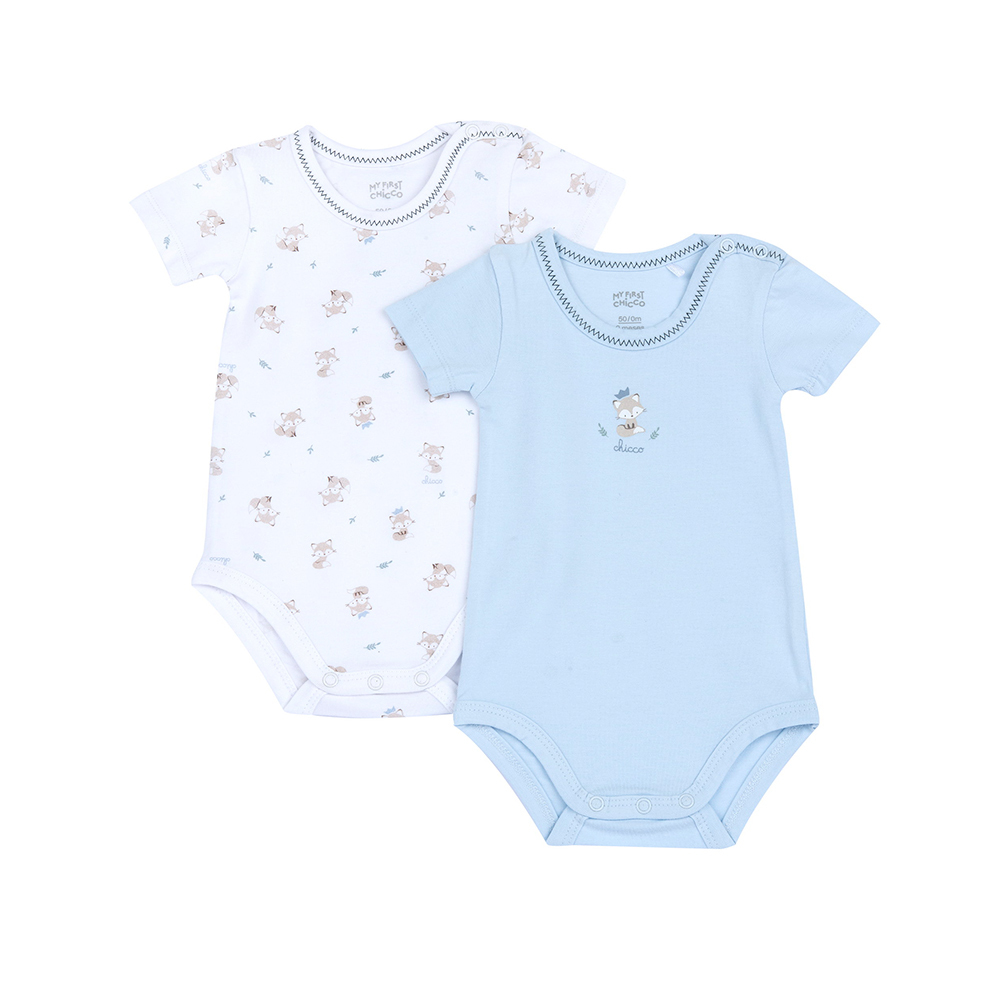 紳士小狐狸-滿版印花短袖連身衣二入