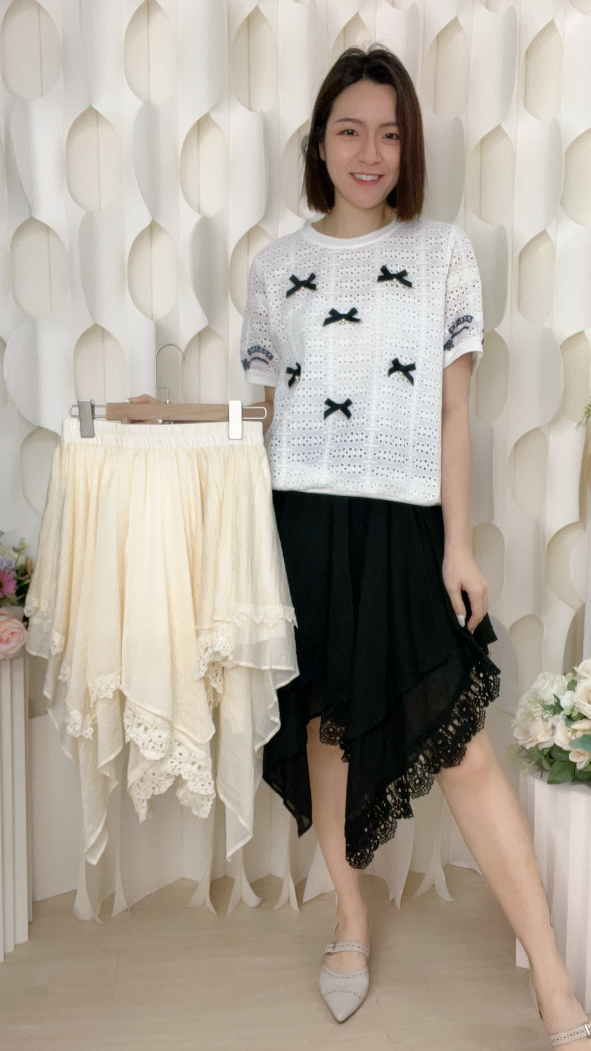 橡筋腰不規則雪紡傘裙(腰26-44 臀36 長28吋 )3871 #1404clo