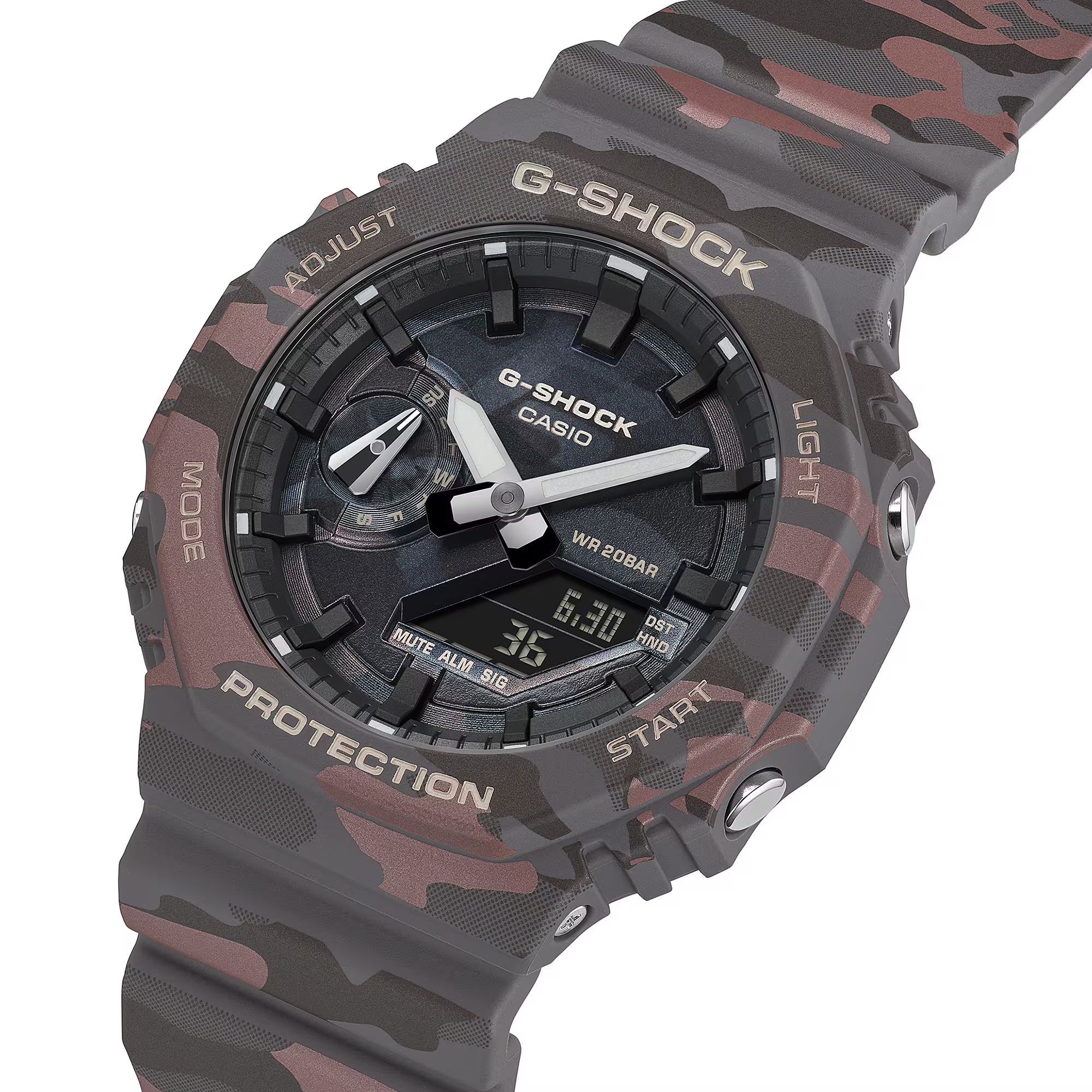 萬年鐘錶 - G-SHOCK  迷彩圖案八角錶殼系列電子錶 GA-2100CMD-8A 錶徑 : 45.4 mm