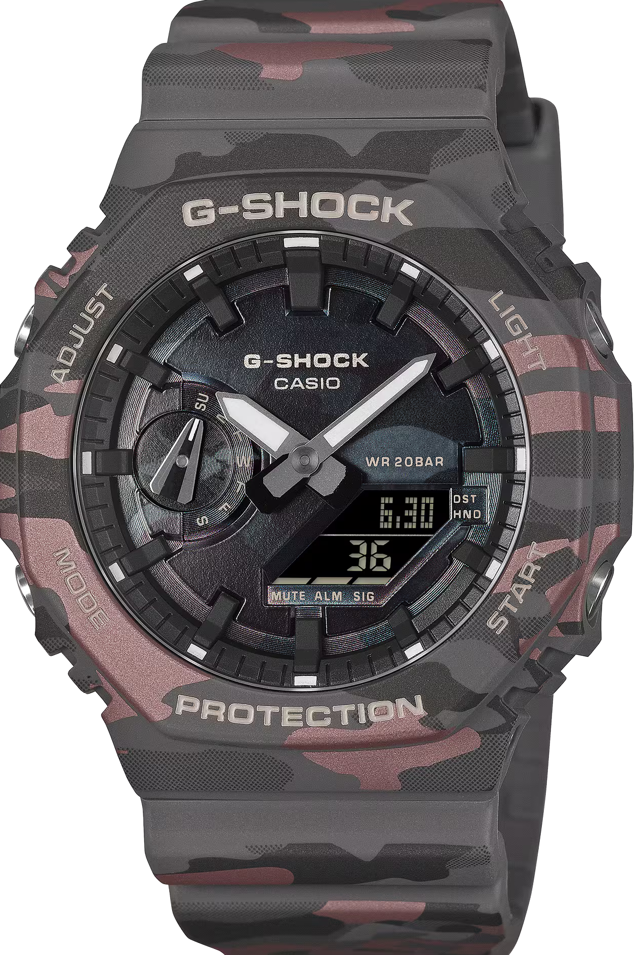 萬年鐘錶 - G-SHOCK  迷彩圖案八角錶殼系列電子錶 GA-2100CMD-8A 錶徑 : 45.4 mm