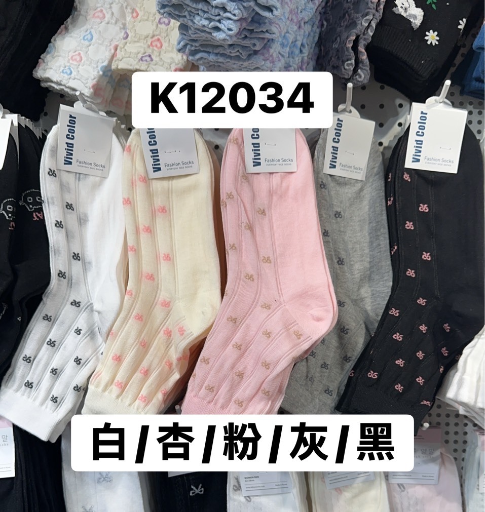 K12034滿版小蝴蝶結直條襪(白'杏'粉'灰'黑)