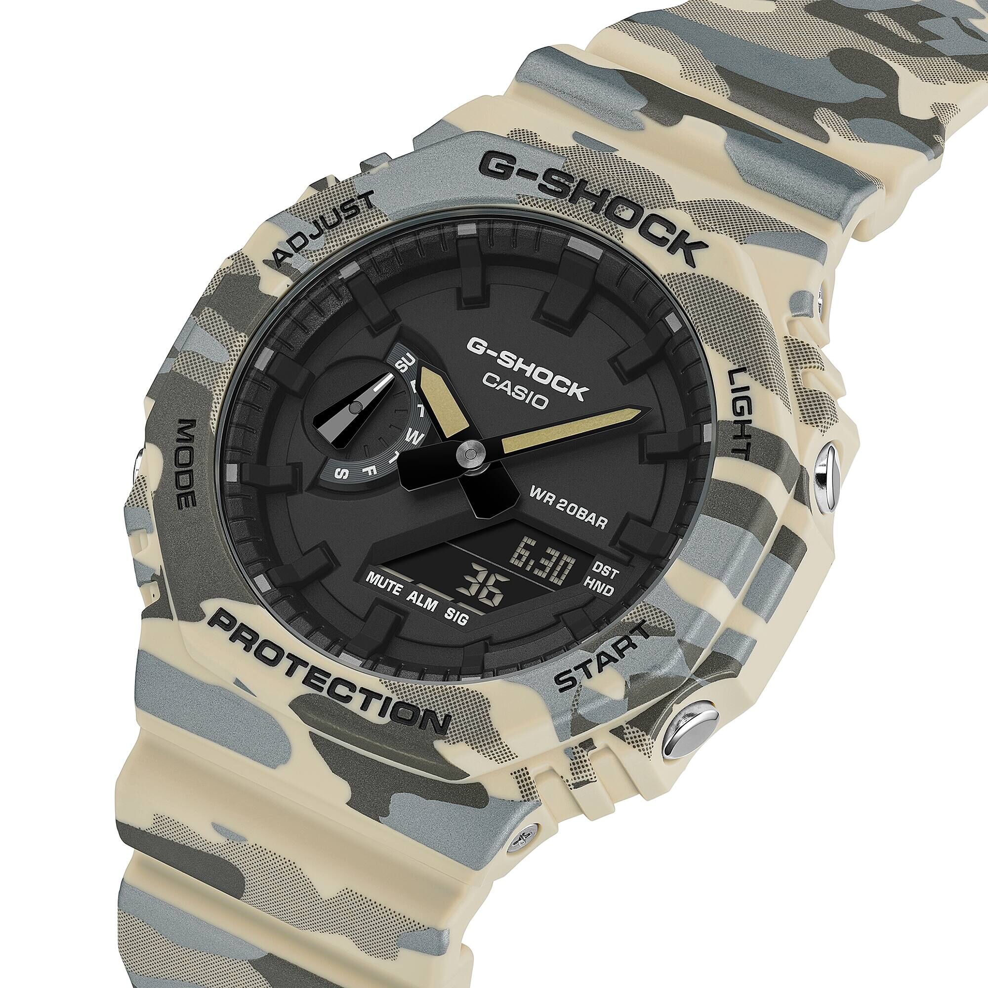 萬年鐘錶 - G-SHOCK  迷彩圖案八角錶殼系列電子錶 GA-2100CM-5A  錶徑 : 45.4 mm
