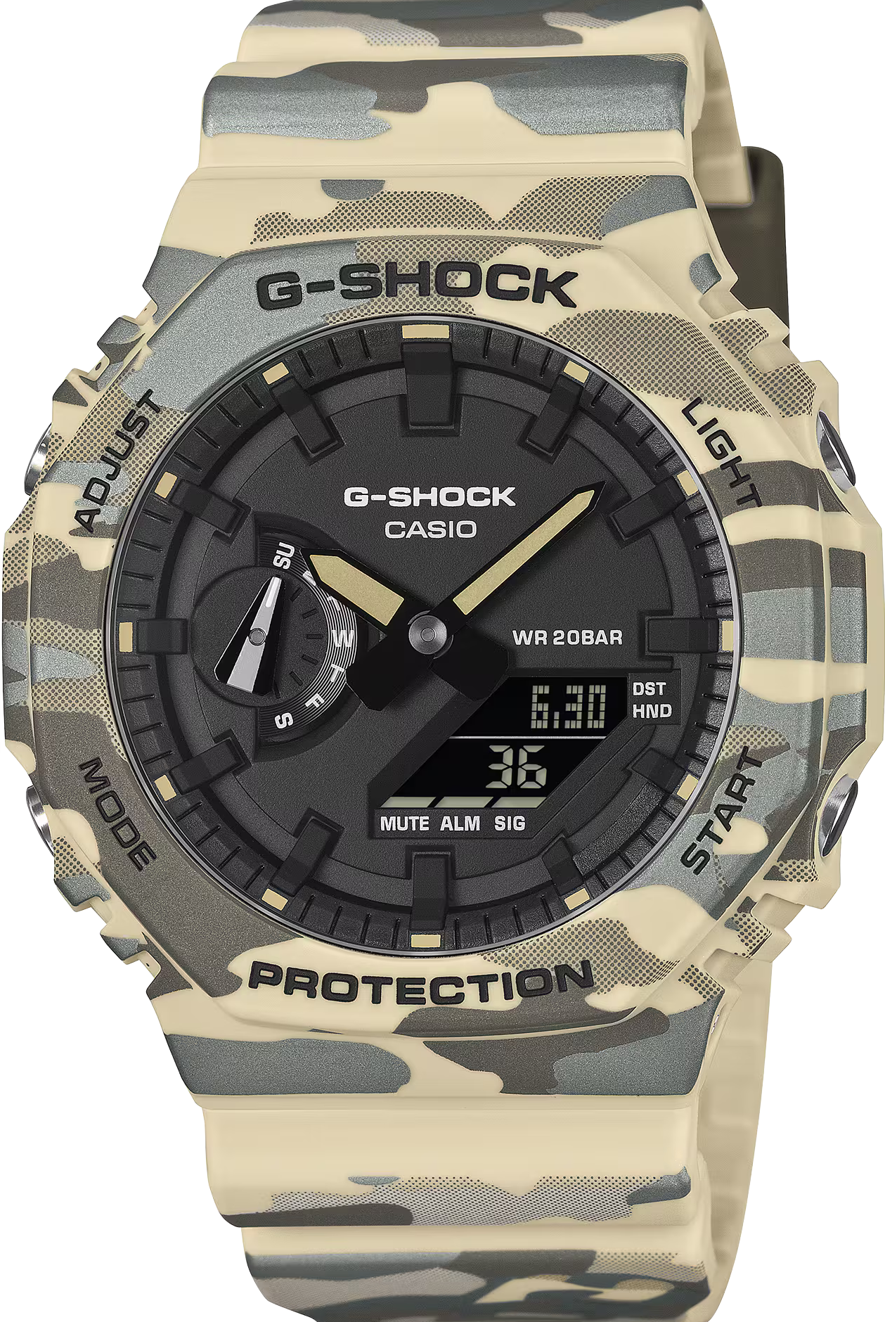 萬年鐘錶 - G-SHOCK  迷彩圖案八角錶殼系列電子錶 GA-2100CM-5A  錶徑 : 45.4 mm