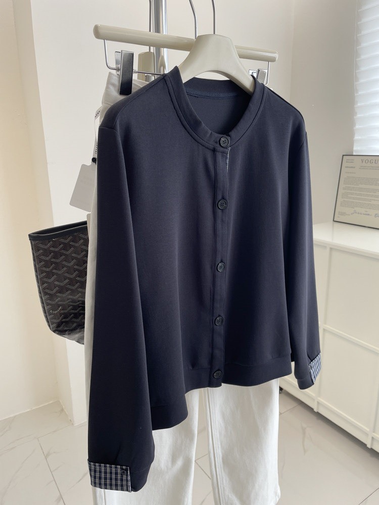 No.4164 格紋拼接空氣層圓領外套