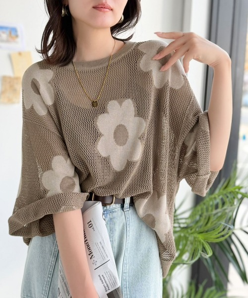 日本🇯🇵連線 Classical Elf 花卉圖案緹花網眼針織衫 透膚 針織衫 花卉 外搭 針織 3色(任買兩件711免運)/預購