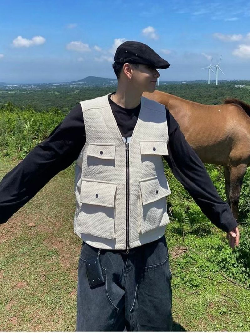 淨色V領拉鍊開胸背心褸 V853