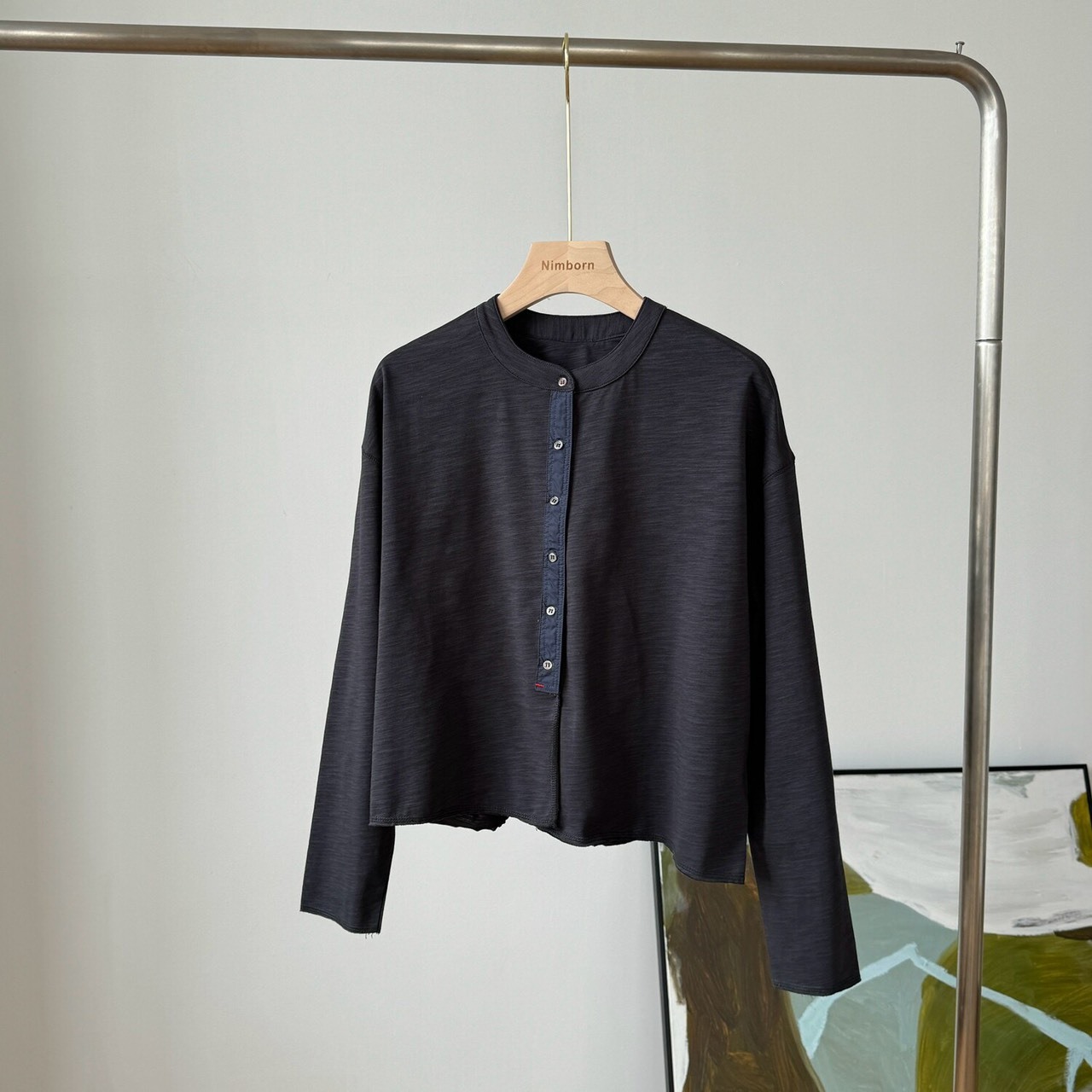 No.1690 日系純棉亨利領設計薄T