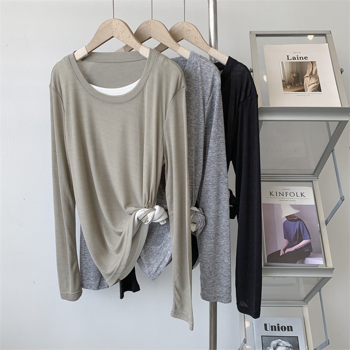 No.1688 天絲棉假兩件薄款圓領上衣