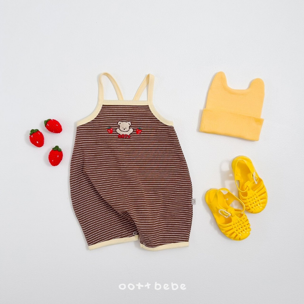 正韓夏oottbebe 嫩嬰草莓條紋包屁衣