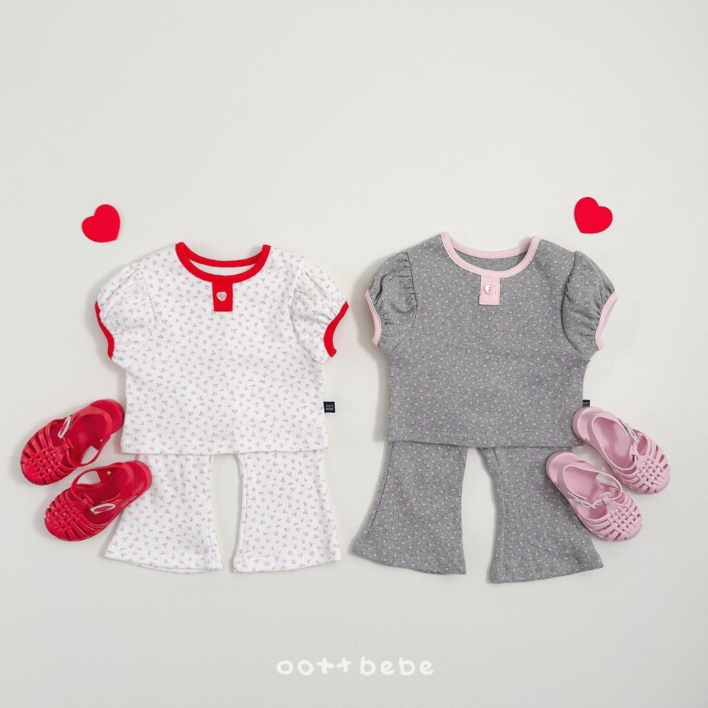 正韓夏OOTT BeBe 碎花喇叭褲套裝