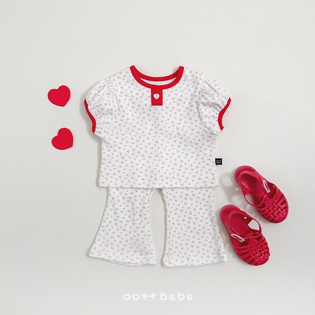 正韓夏OOTT BeBe 碎花喇叭褲套裝