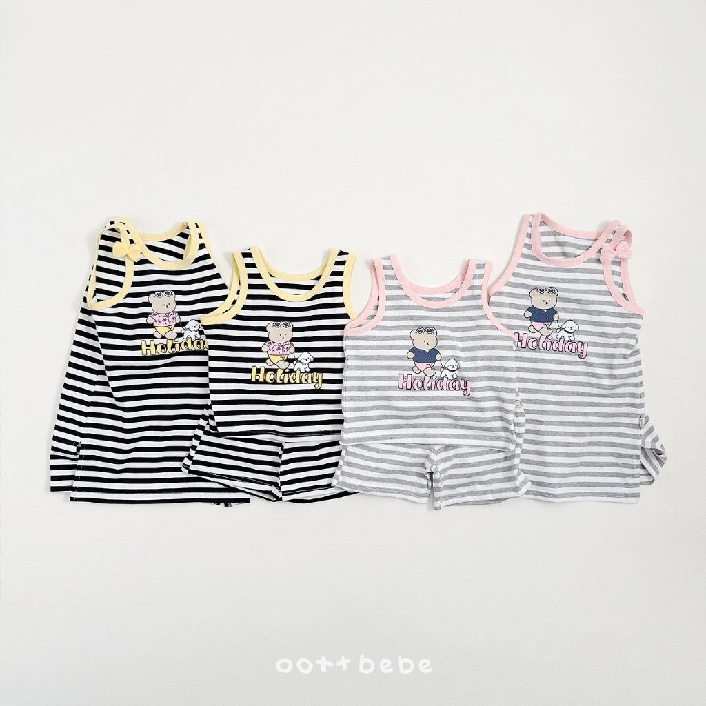 正韓夏OOTT BeBe 熊熊狗狗條紋套裝