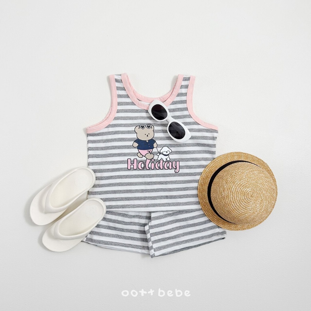 正韓夏OOTT BeBe 熊熊狗狗條紋套裝