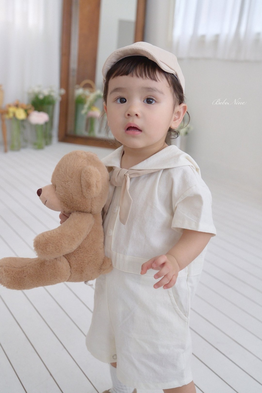 正韓夏bebenine 嫩嬰海軍風領結連身包屁衣