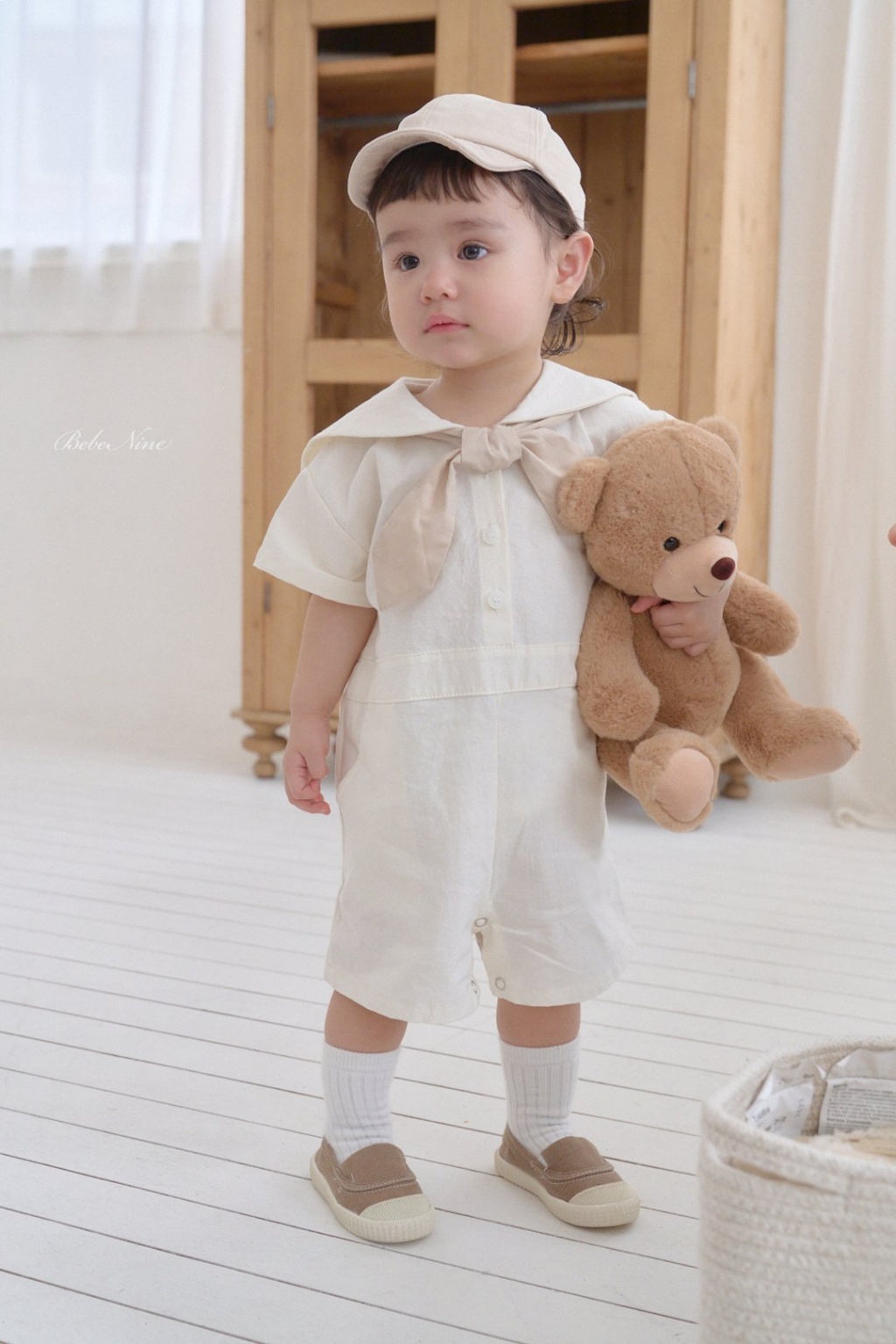 正韓夏bebenine 嫩嬰海軍風領結連身包屁衣