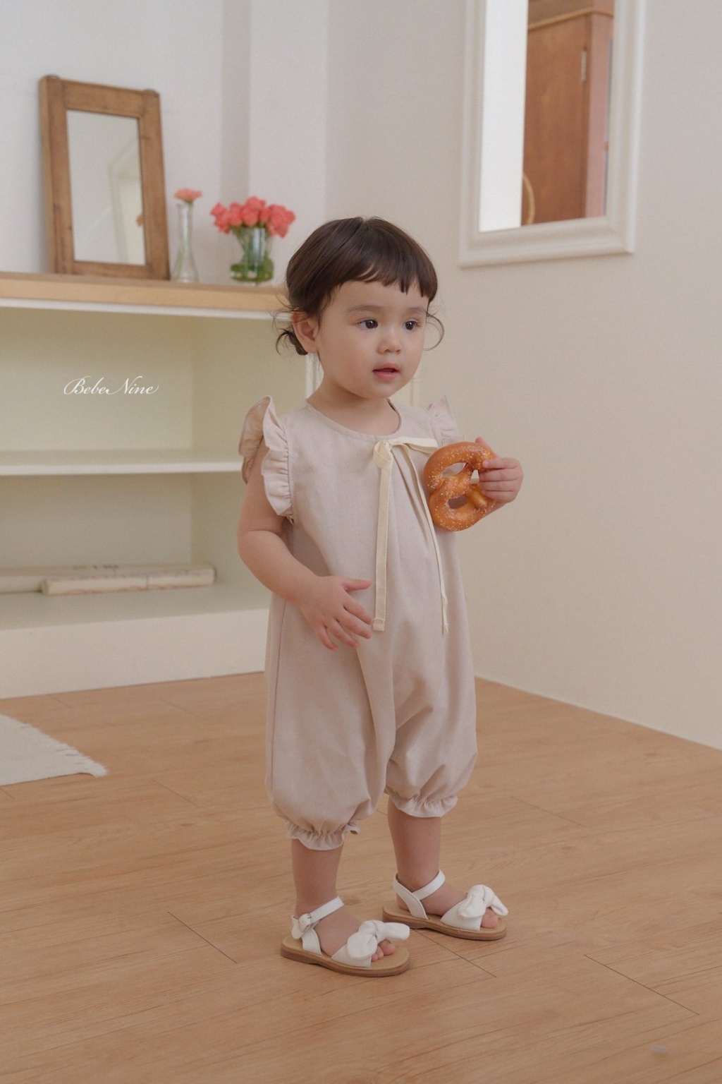 正韓夏bebenine 嫩嬰大飛袖蝴蝶結連身包屁衣