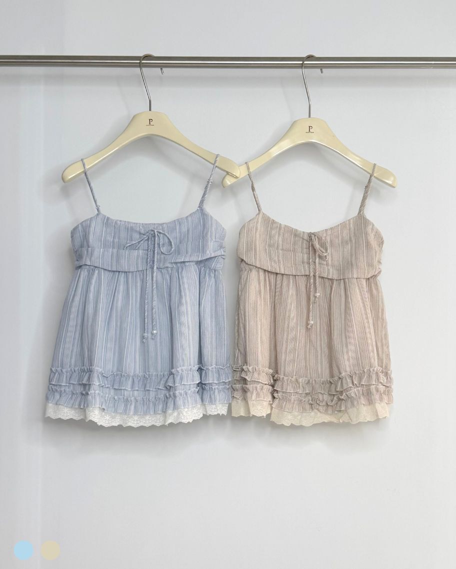 棉麻混紗吊帶荷葉上衣