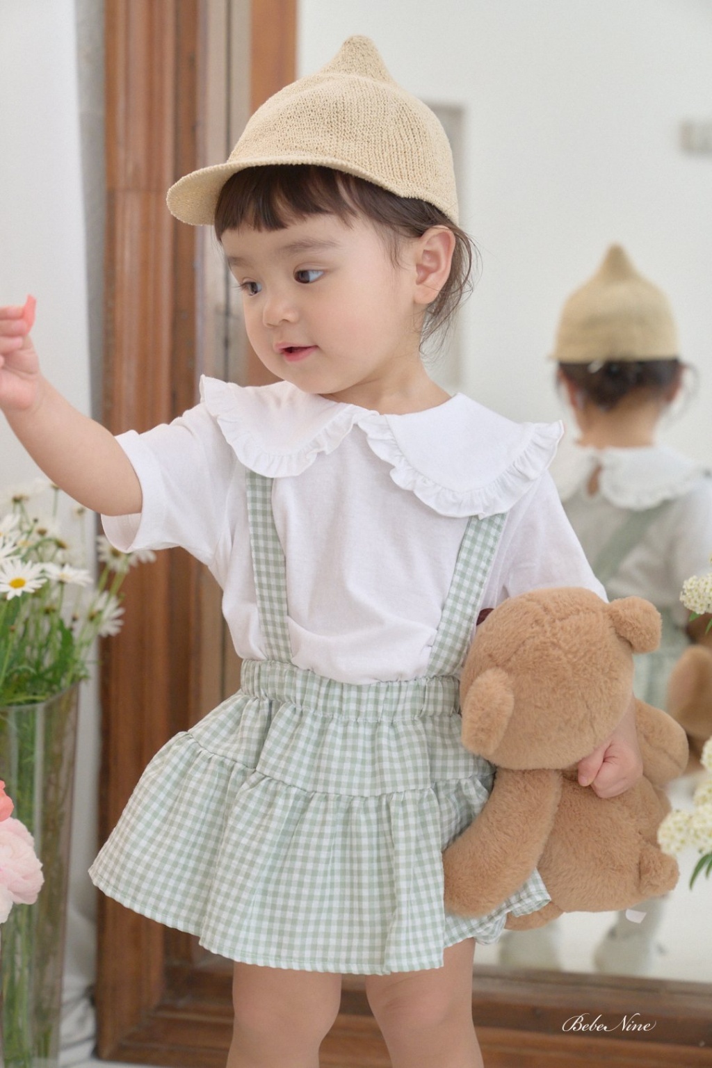 正韓夏bebenine 嫩嬰小方格吊帶包屁裙