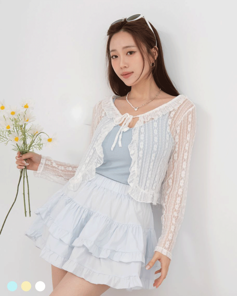 韓系蕾花荷葉邊外罩上衣