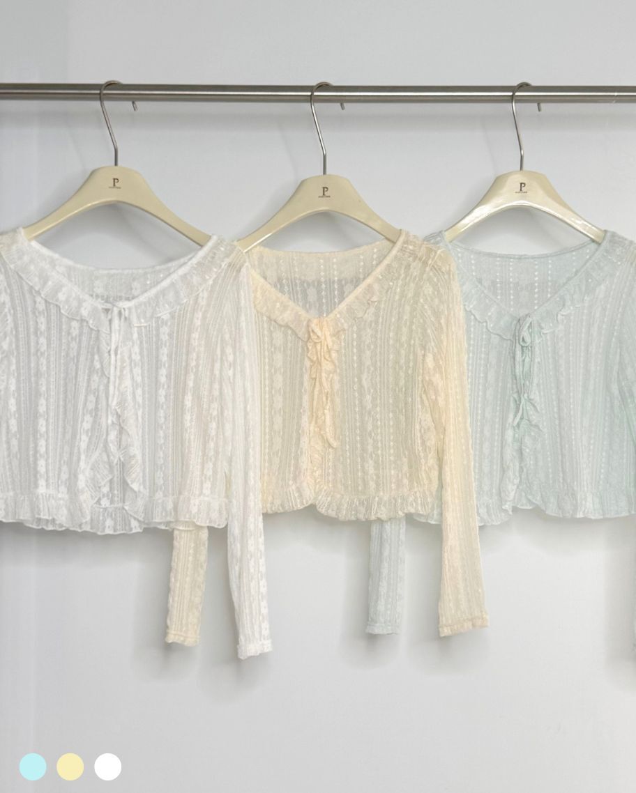 韓系蕾花荷葉邊外罩上衣