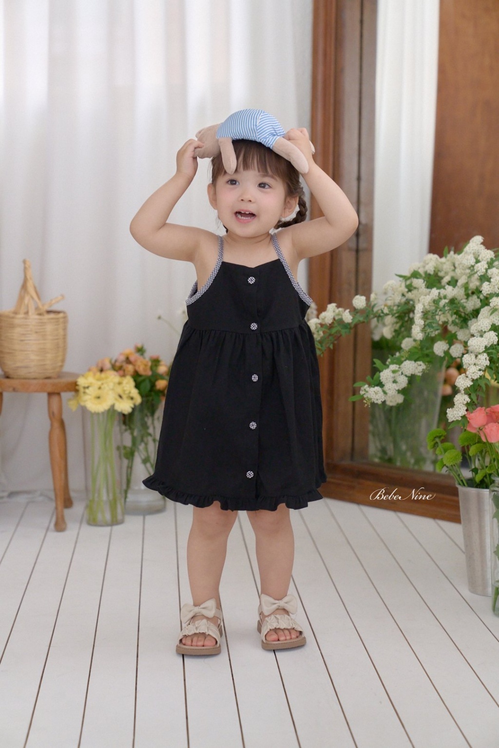 正韓夏bebenine 三色吊帶鈕扣花邊洋裝