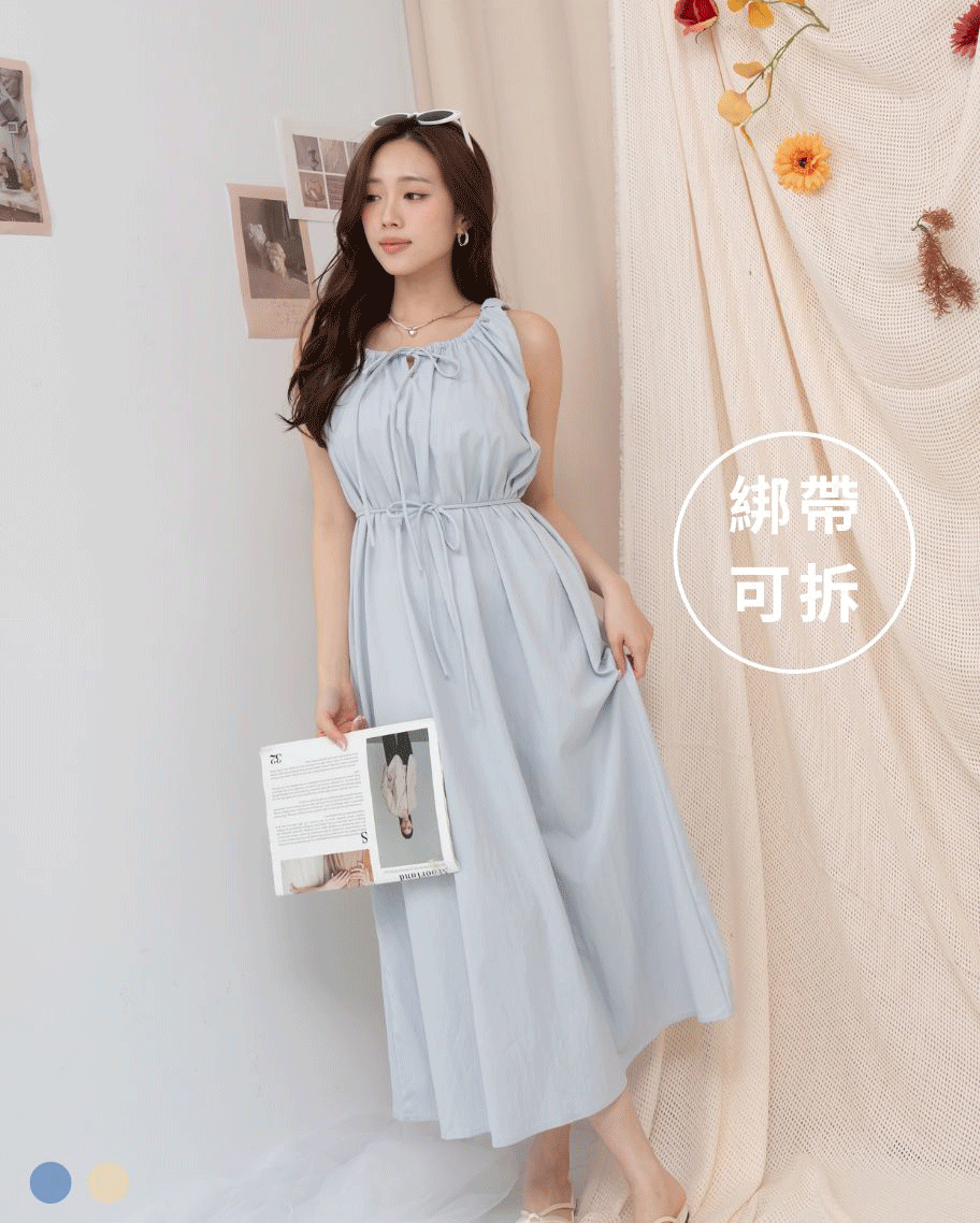 韓系氣質綁帶抓皺洋裝