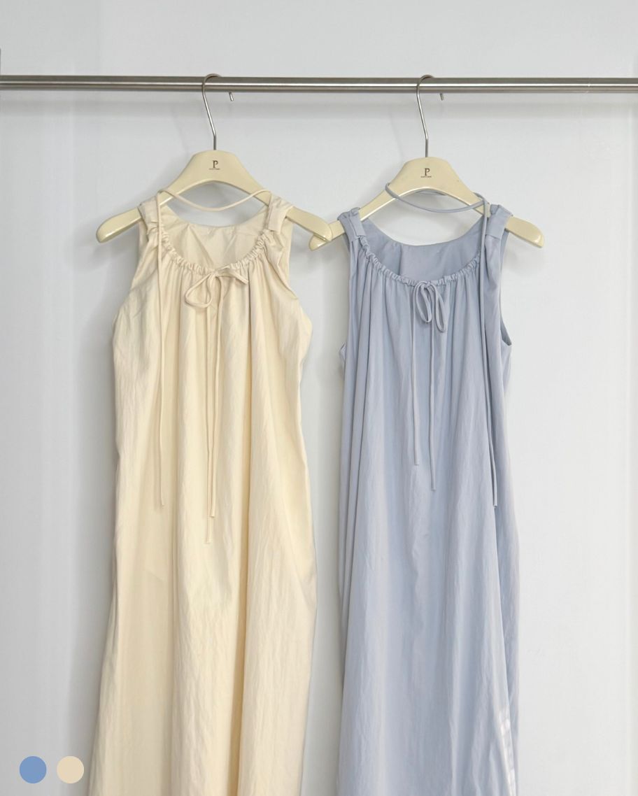 韓系氣質綁帶抓皺洋裝