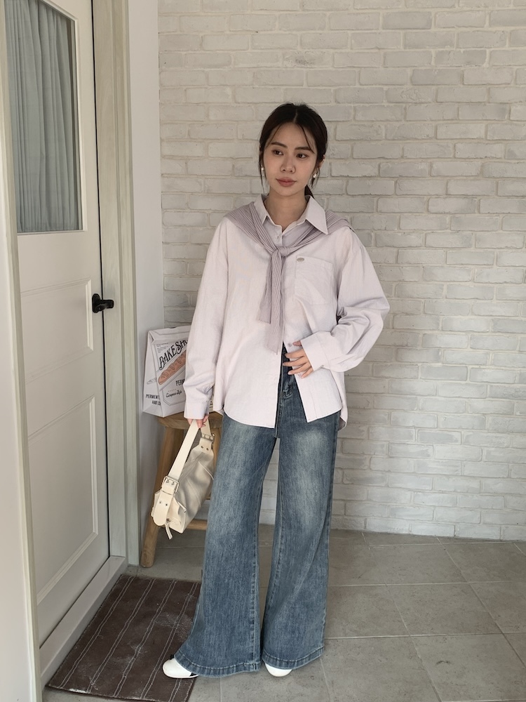 銀標條紋襯衫披肩兩件式