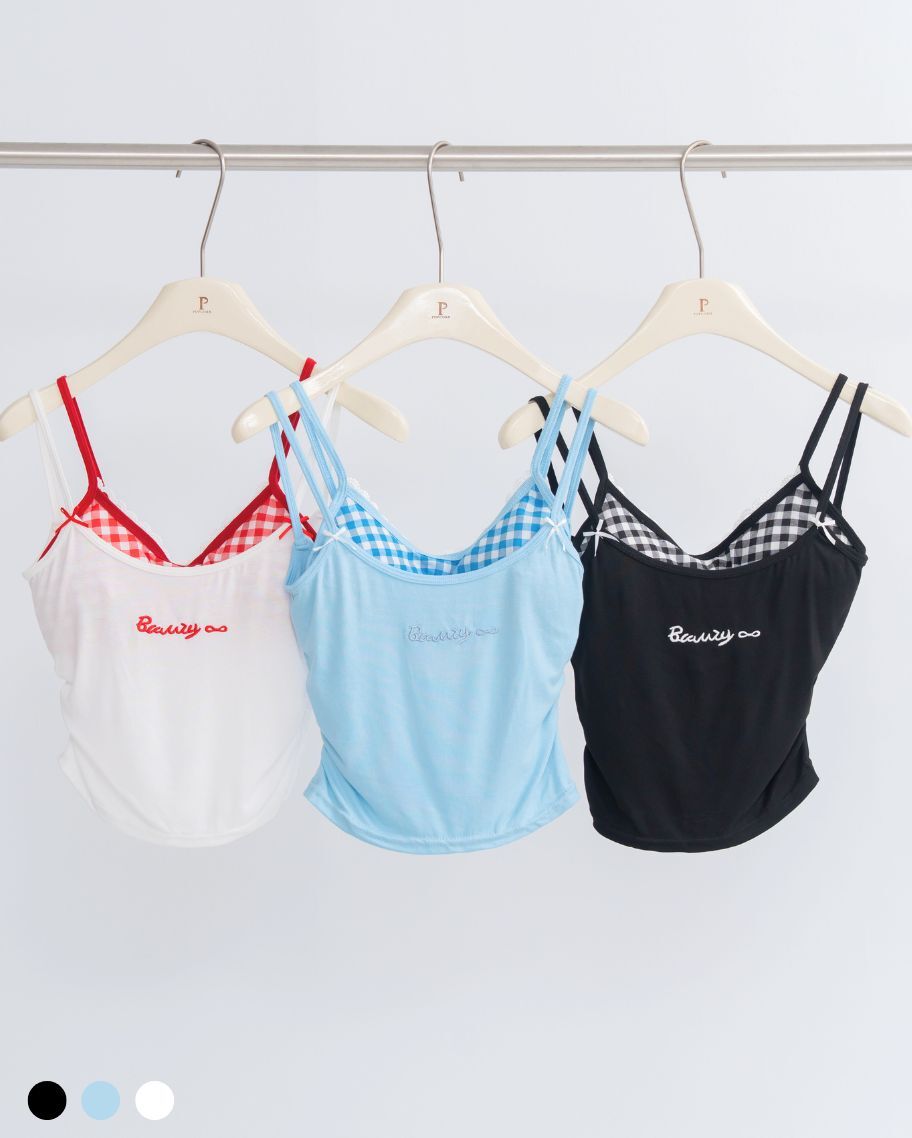 假兩件小心機格紋小可愛