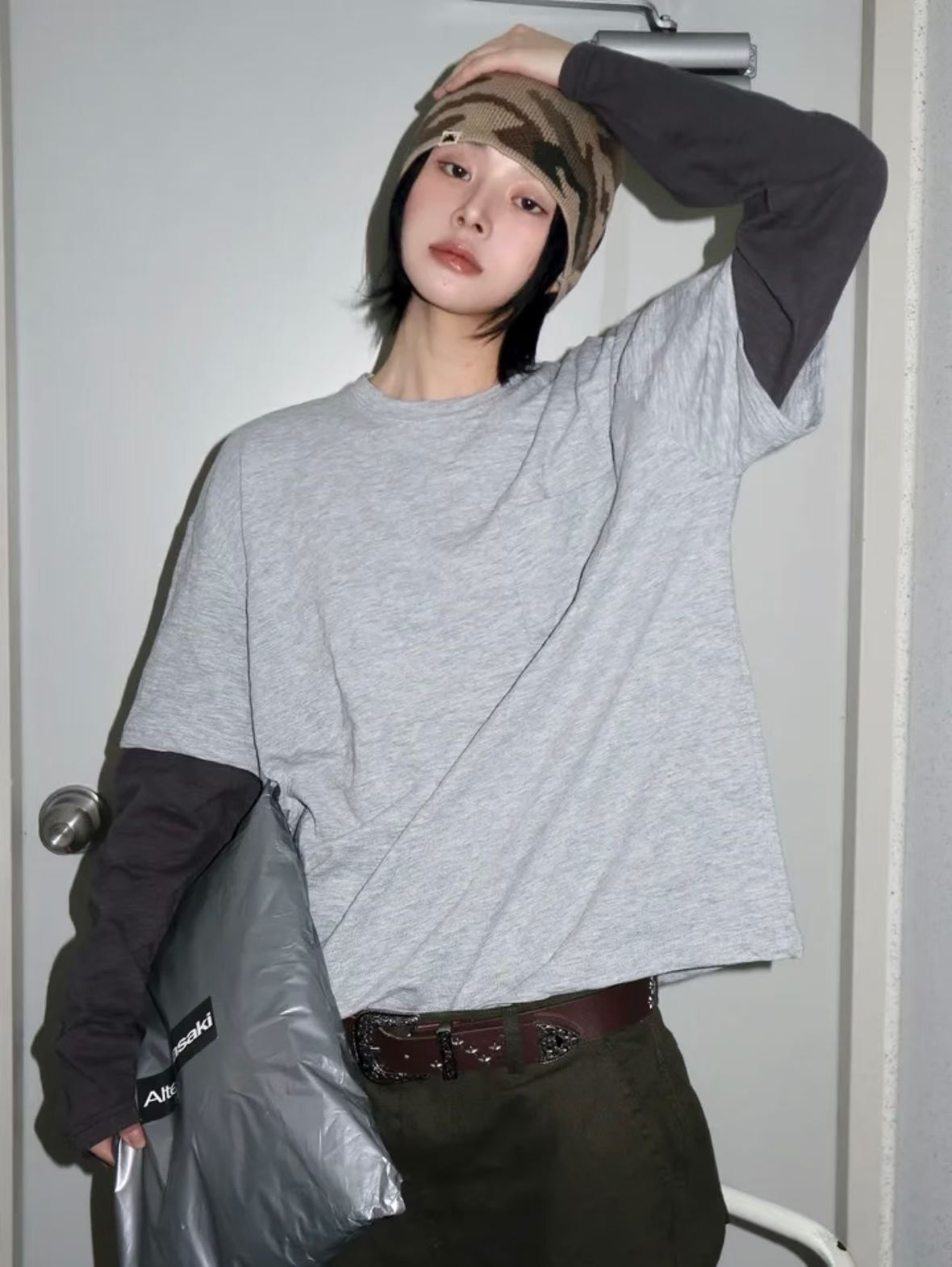 拼色假兩件長袖衫 Patin-001T