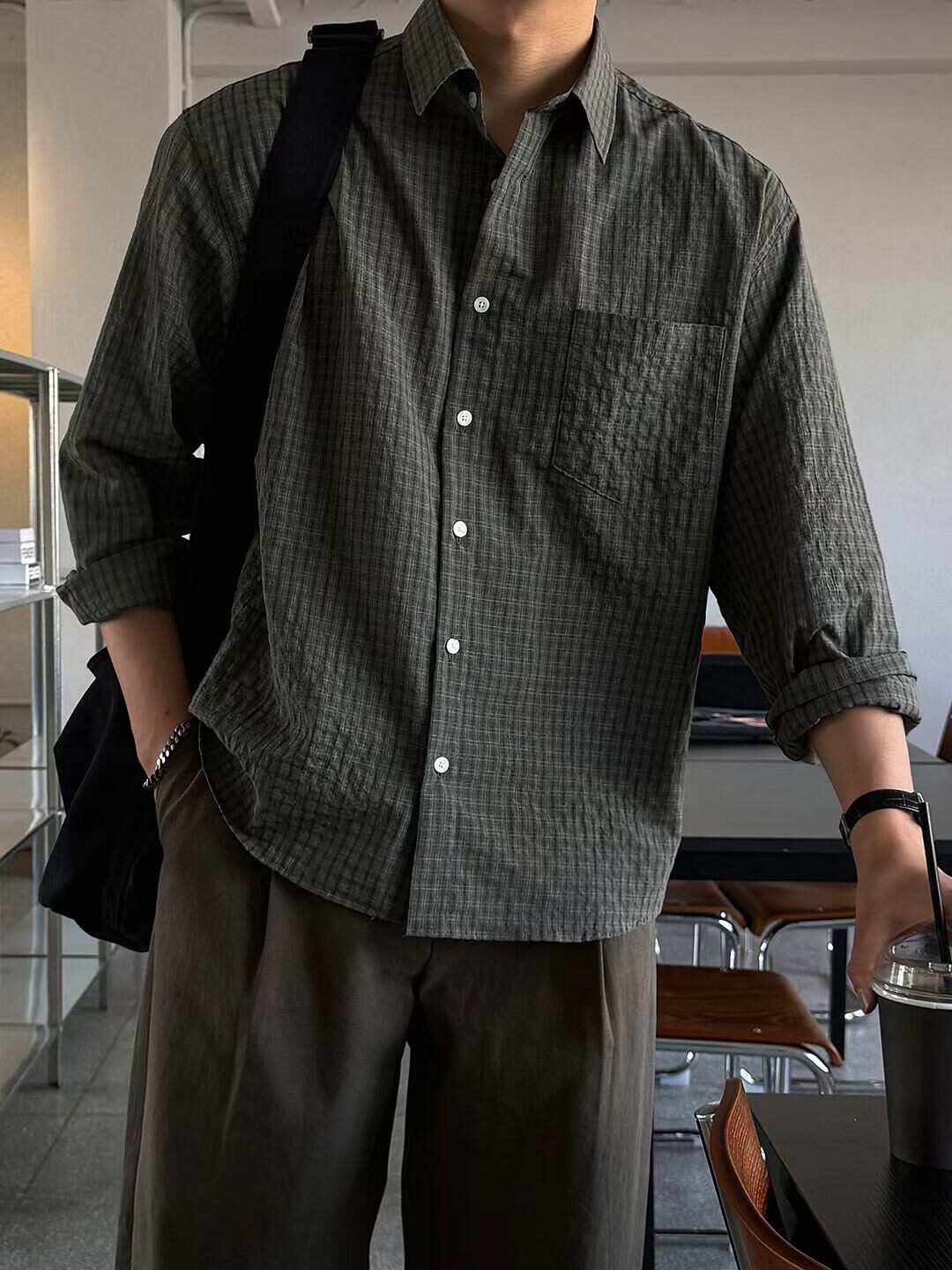 格仔長袖恤衫 Patin-004S