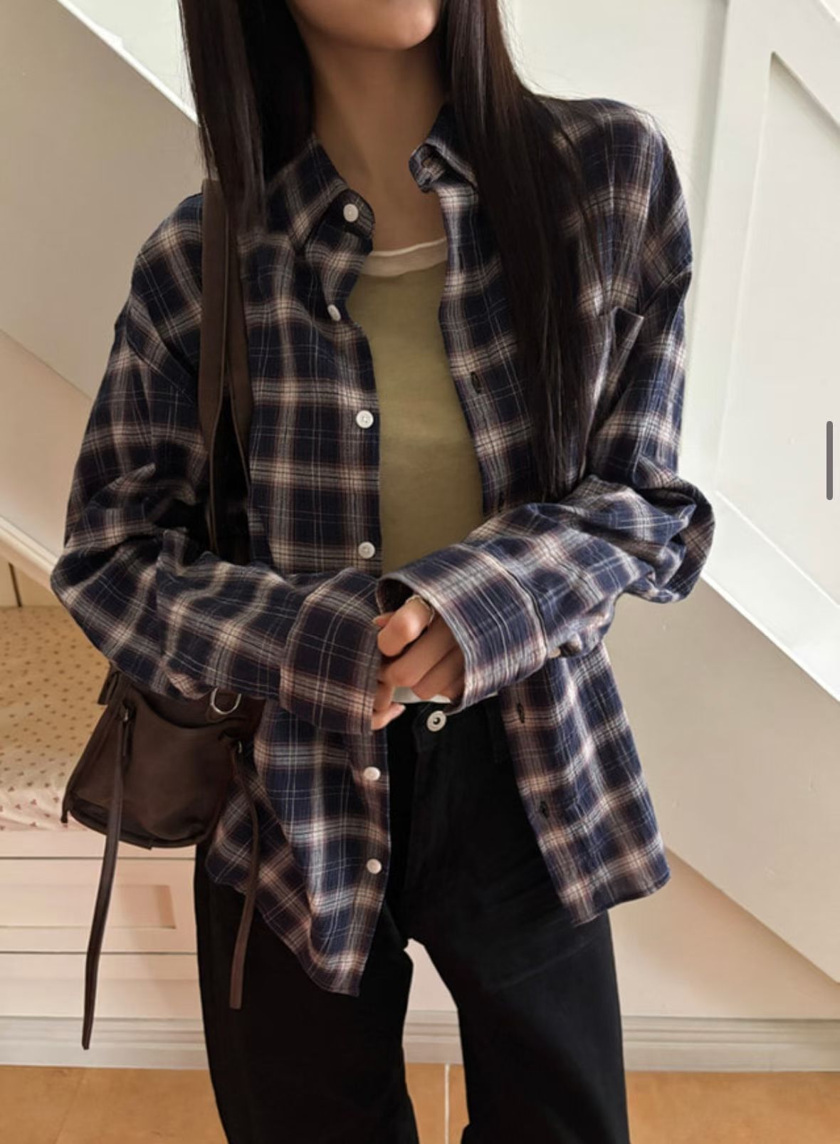 格仔長袖恤衫 Patin-005S