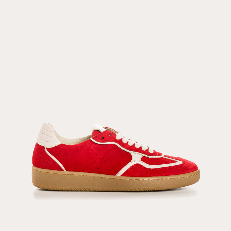 1RQ0416-129 [REQINS] BasketsAthena Cuir Velours ROUGE/OFF WHITE #TT-10526 (EU)