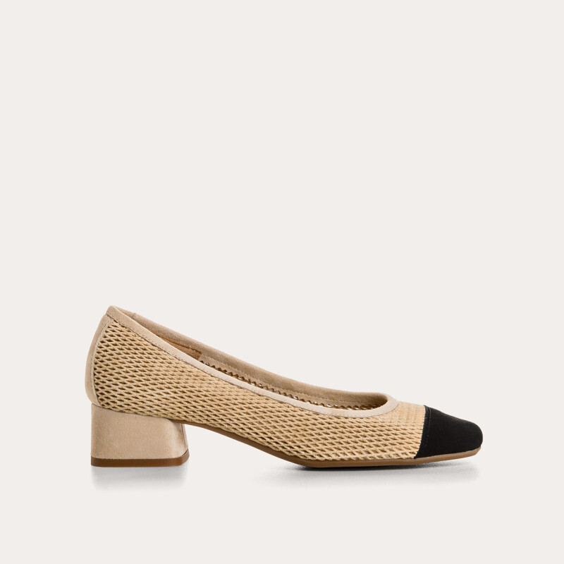 1RQ0416-140 [REQINS] Ballerines Kana Cuir Velours Perfo BEIGE/NOIR #TT-10863 (EU)