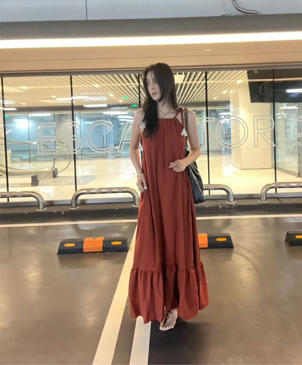綁肩帶掛肩長洋裝