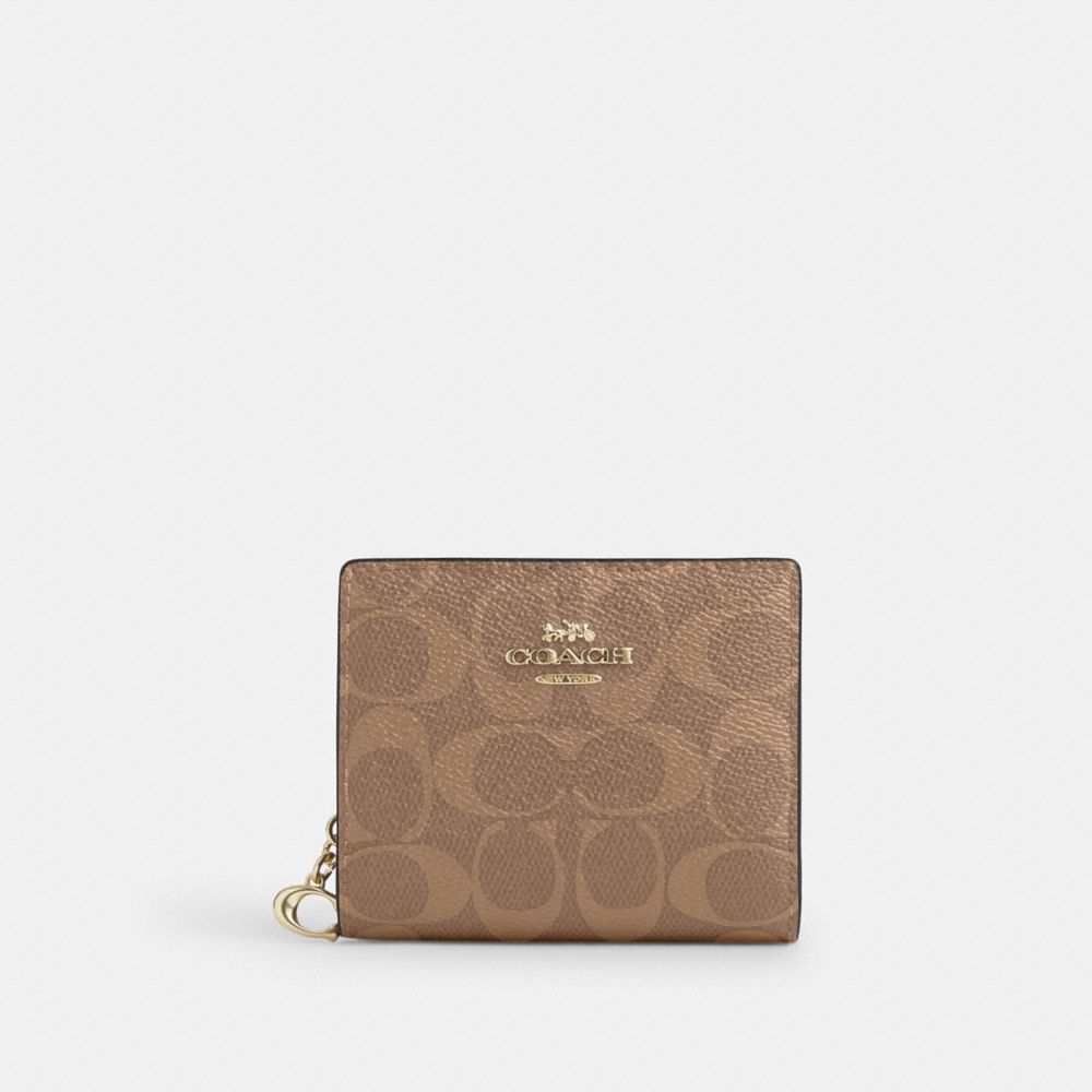 【Coach Outlet】Snap Wallet In Signature Canvas  咖
