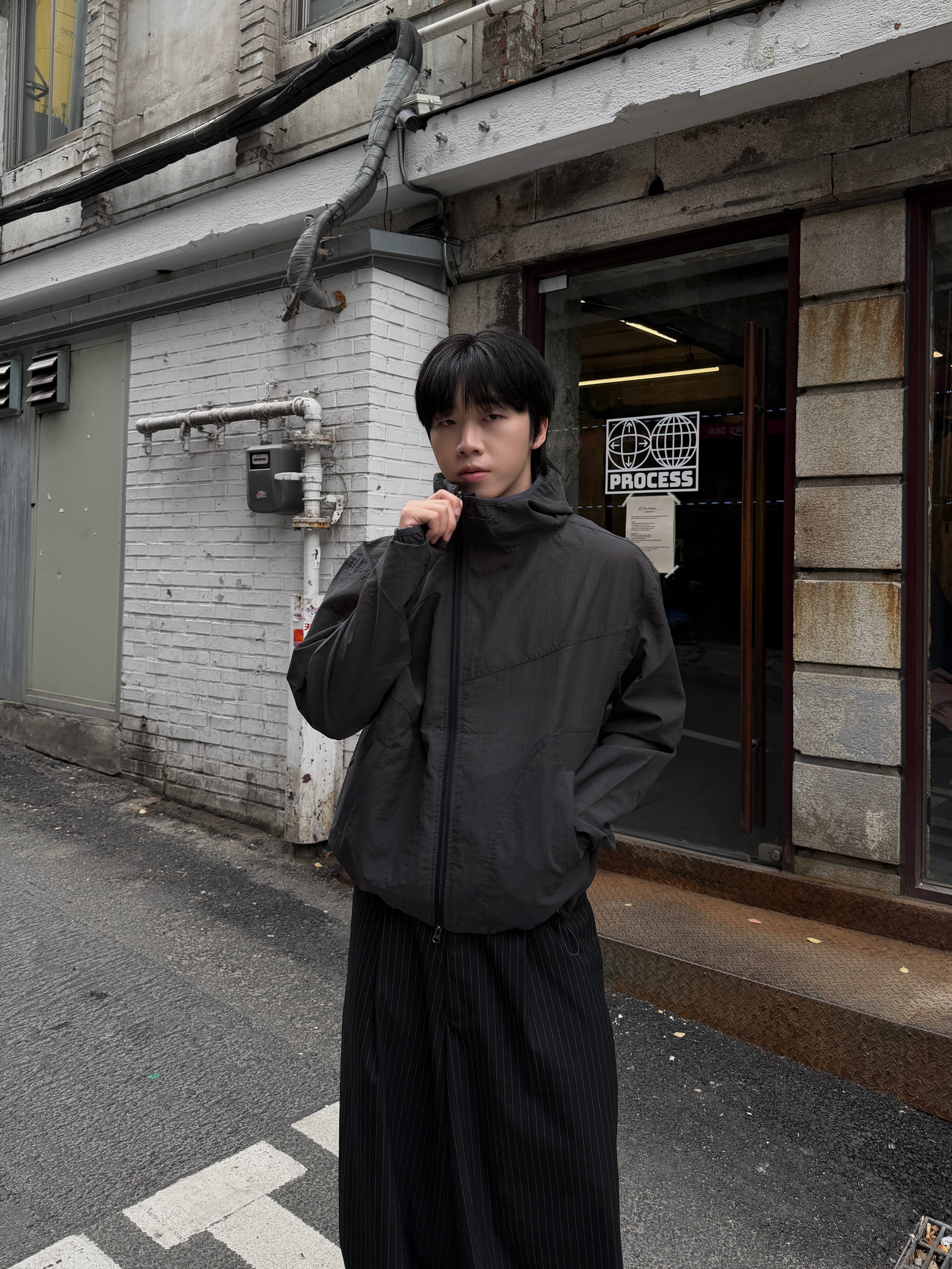 不規則線條 機能防風 寬鬆連帽外套