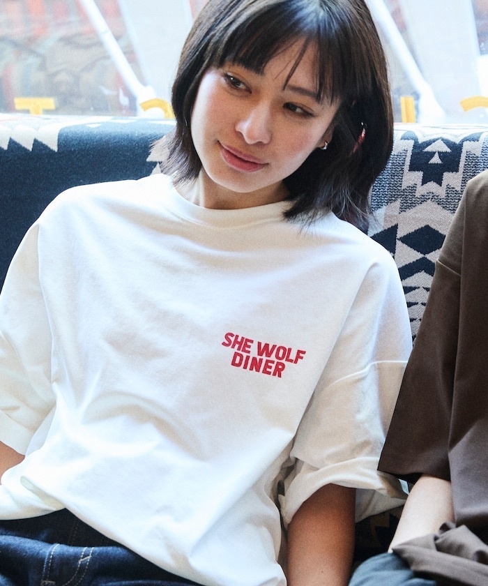 SHE WOLF DINER× FREAK'S STORE/SHE WOLF DINER Custom made big silhouette back print T-shirt CAR
